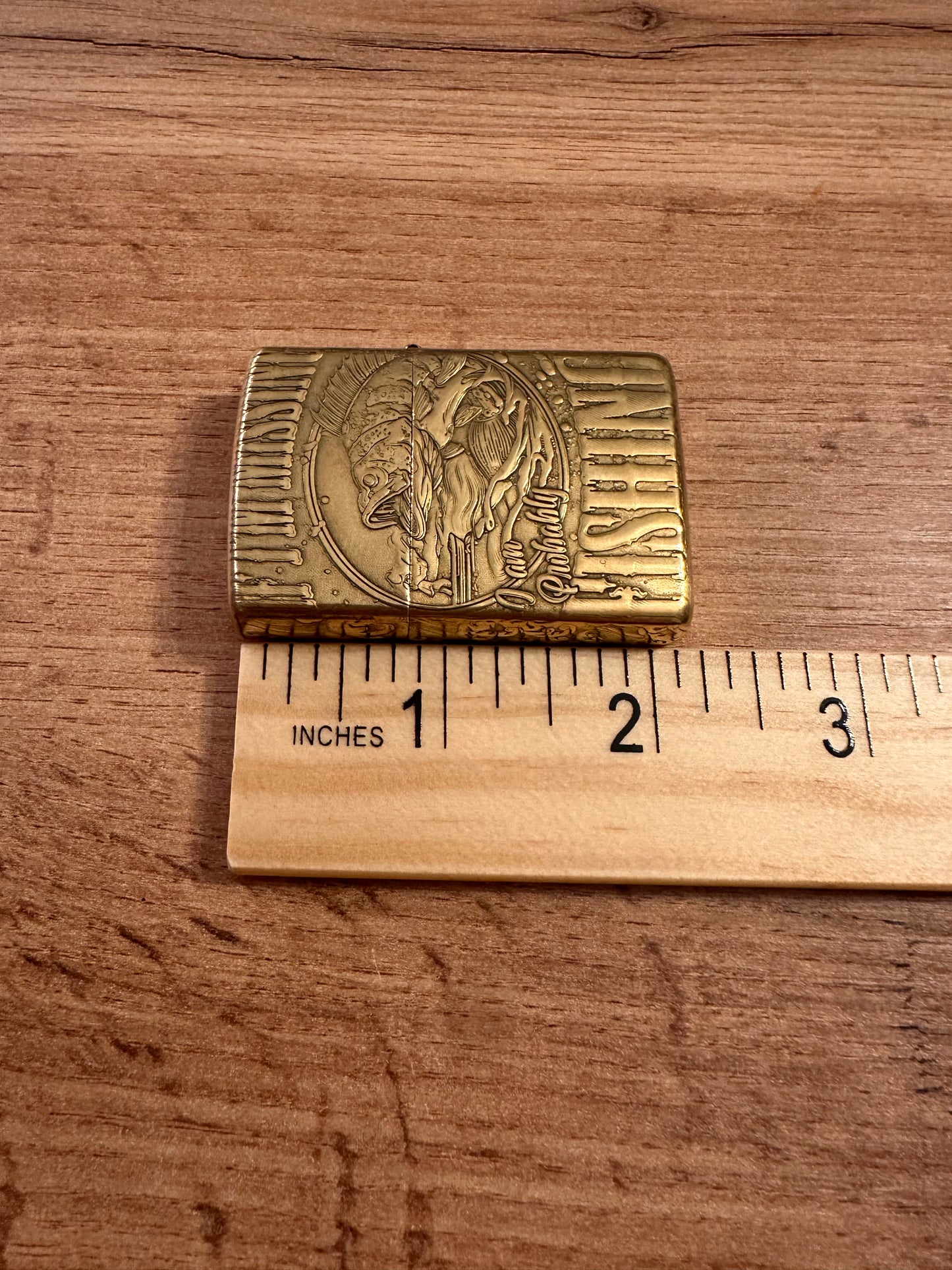 Vintage Zippo Freshwater Fish Lighter - “If I’m Missing I am Probably Fishing” - Gold