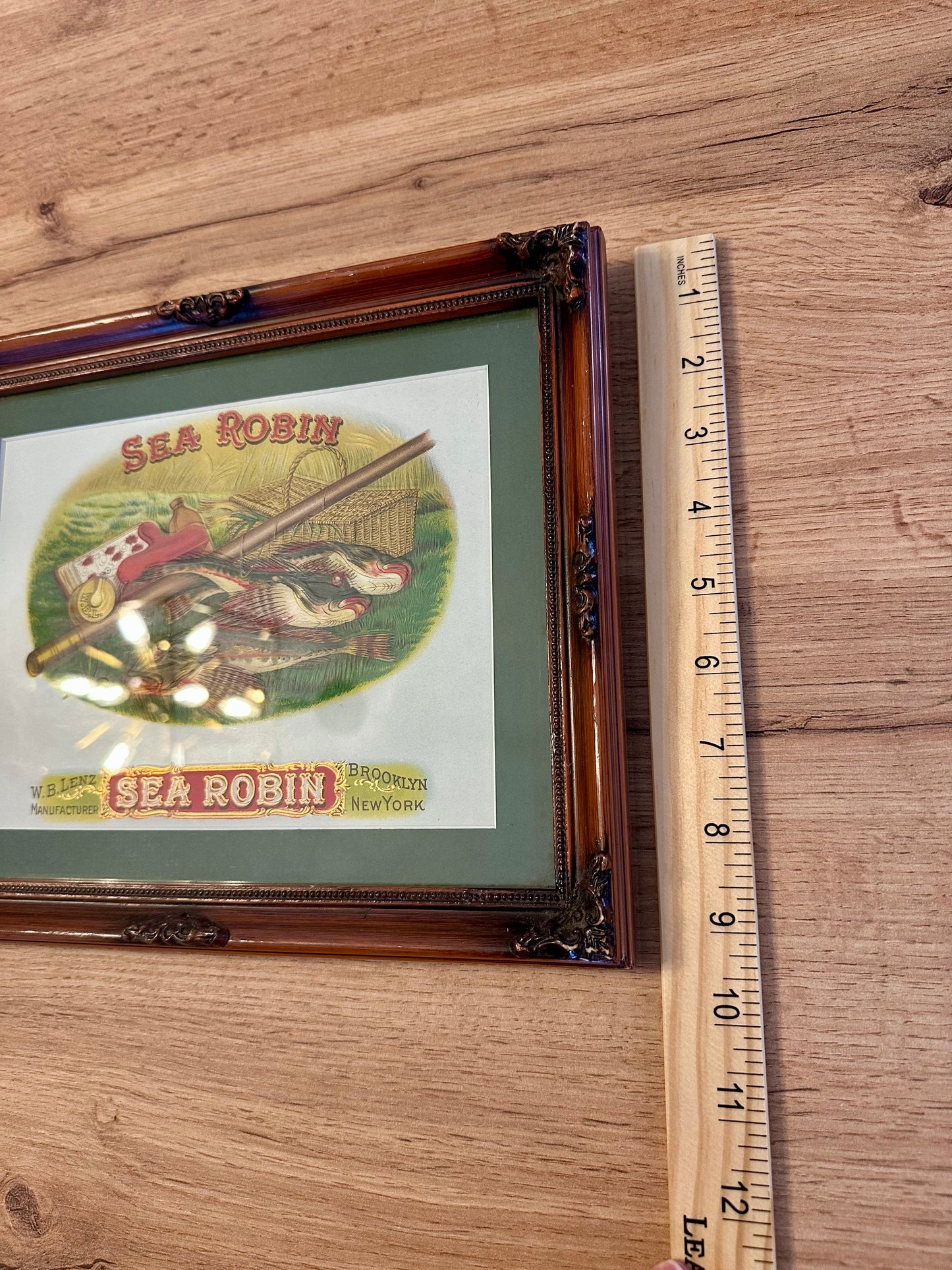 Vintage 1910-1920 Sea Robin Cigar Label Framed - Trout and Fly Rod