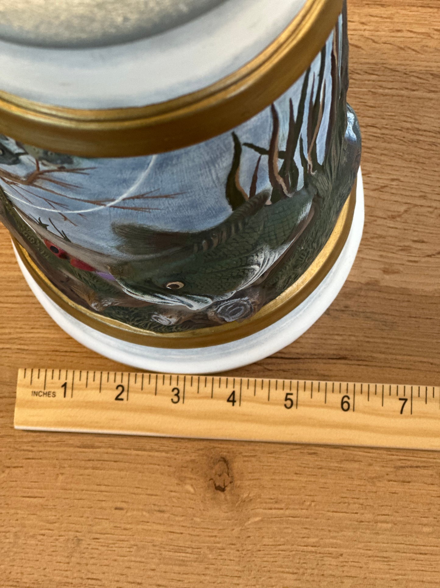 Vintage Large 3D Stein - Bass Fishing Scene with Removable Lid