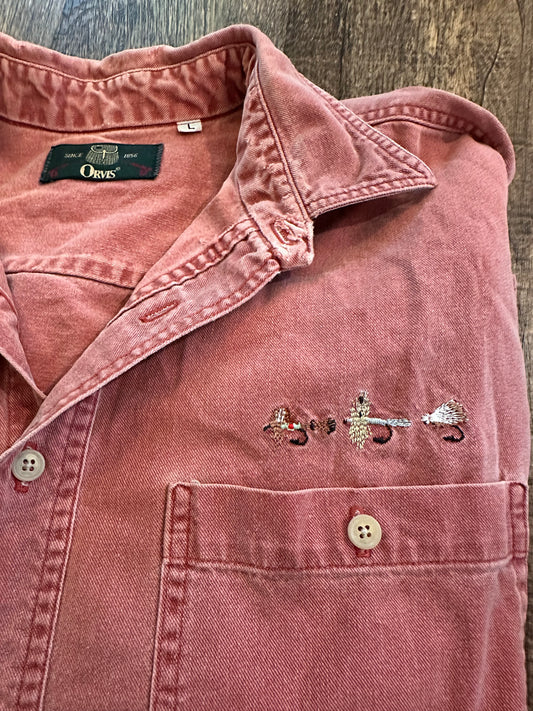 Vintage Orvis Button Down (L) Embroidered Flies - Salmon