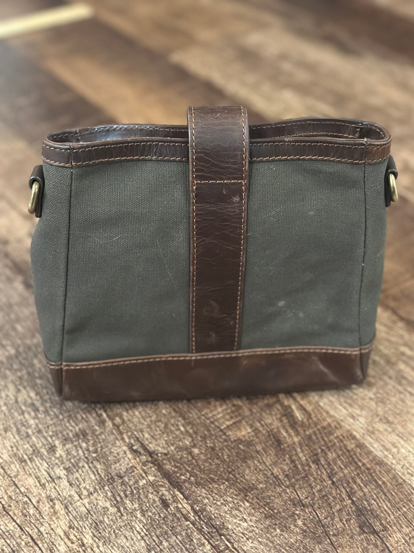 Vintage Orvis Small Crossbody Purse - Canvas Leather Gold Accents