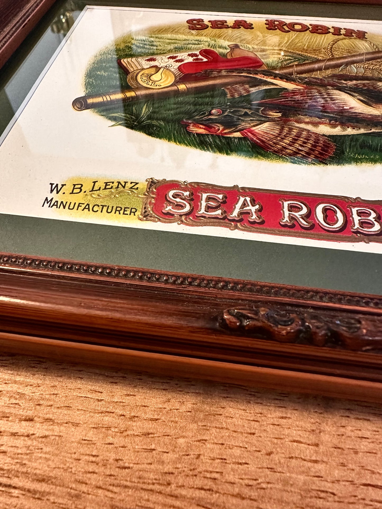 Vintage 1910-1920 Sea Robin Cigar Label Framed - Trout and Fly Rod