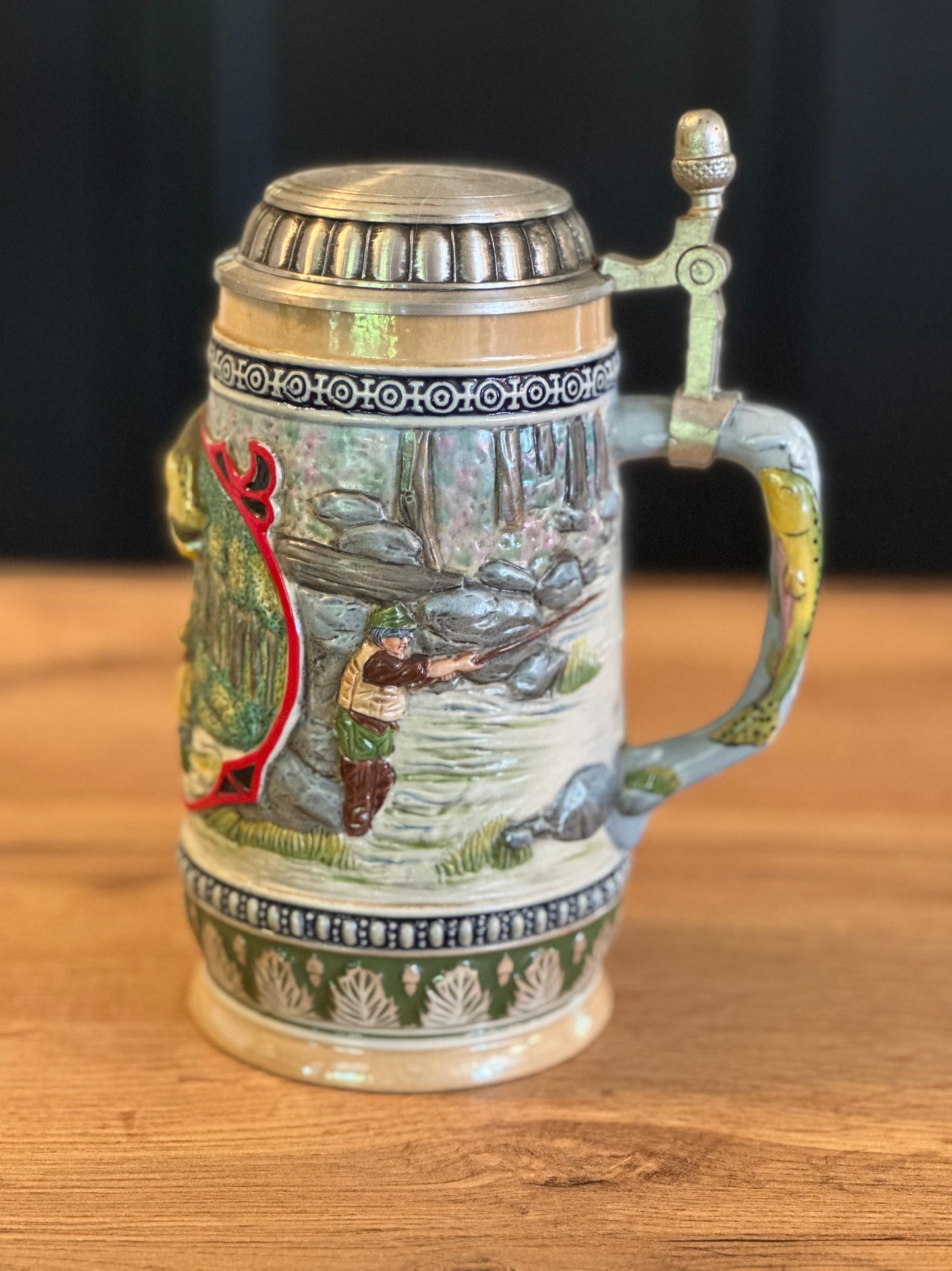 Vintage 3D Fly Fishing Trout Beer Stein (unbranded)