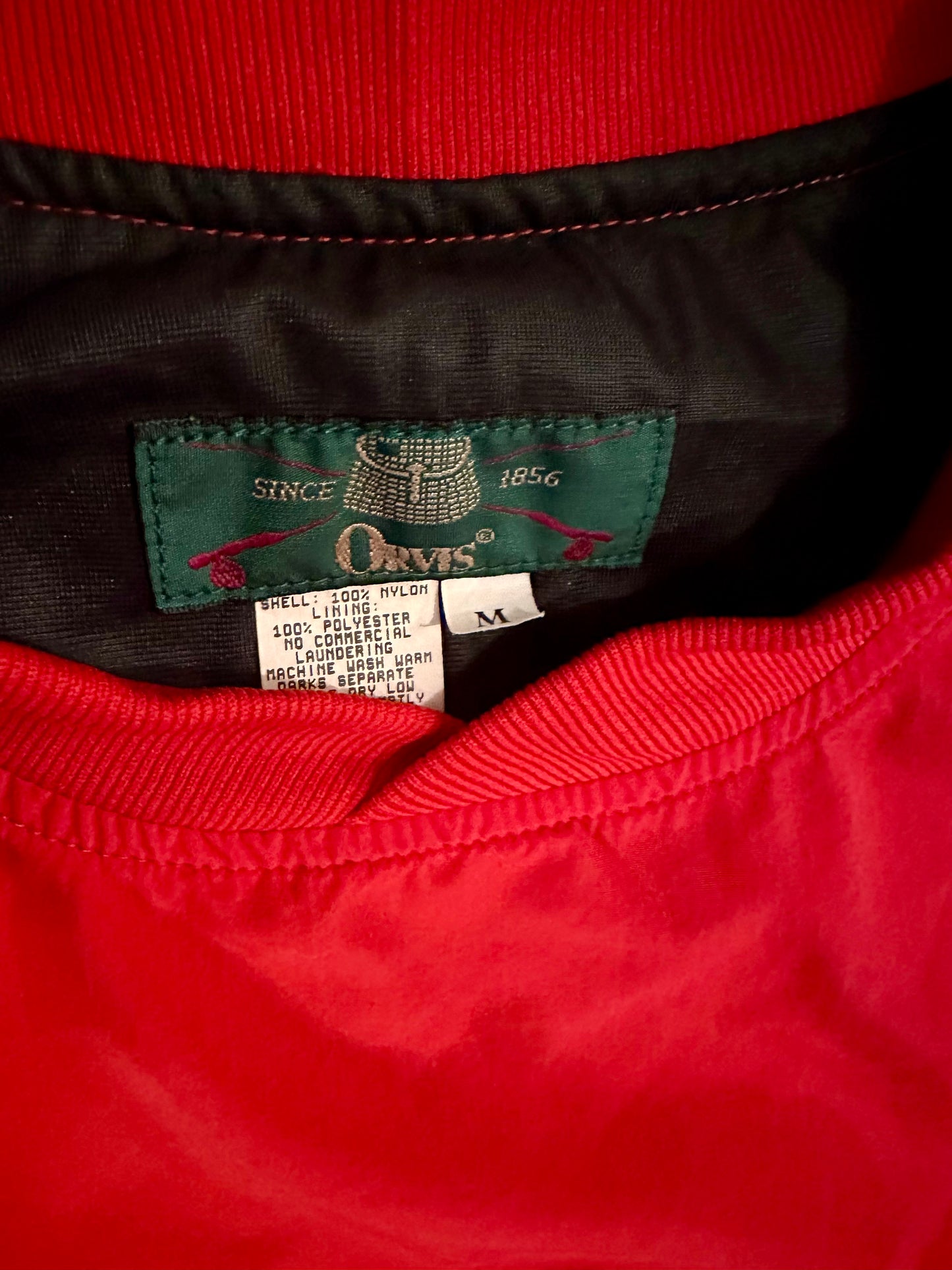 Vintage Orvis Crewneck Windbreaker (M) Embroidered Creel and Fly Rods - Red