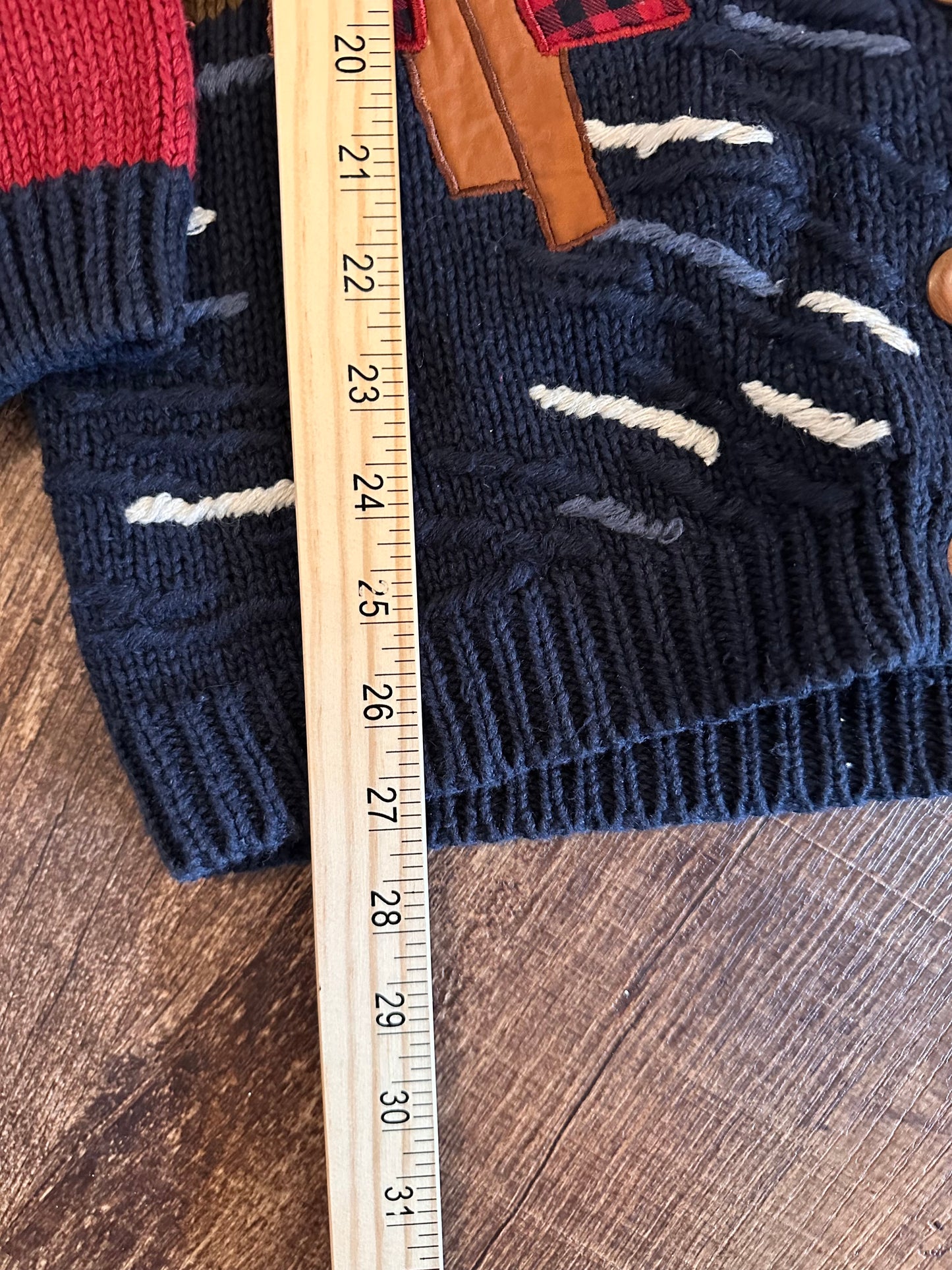 Vintage Sharon Young Knit Cardigan (M) Lady Angler Fishing Scene with Elbow Patches