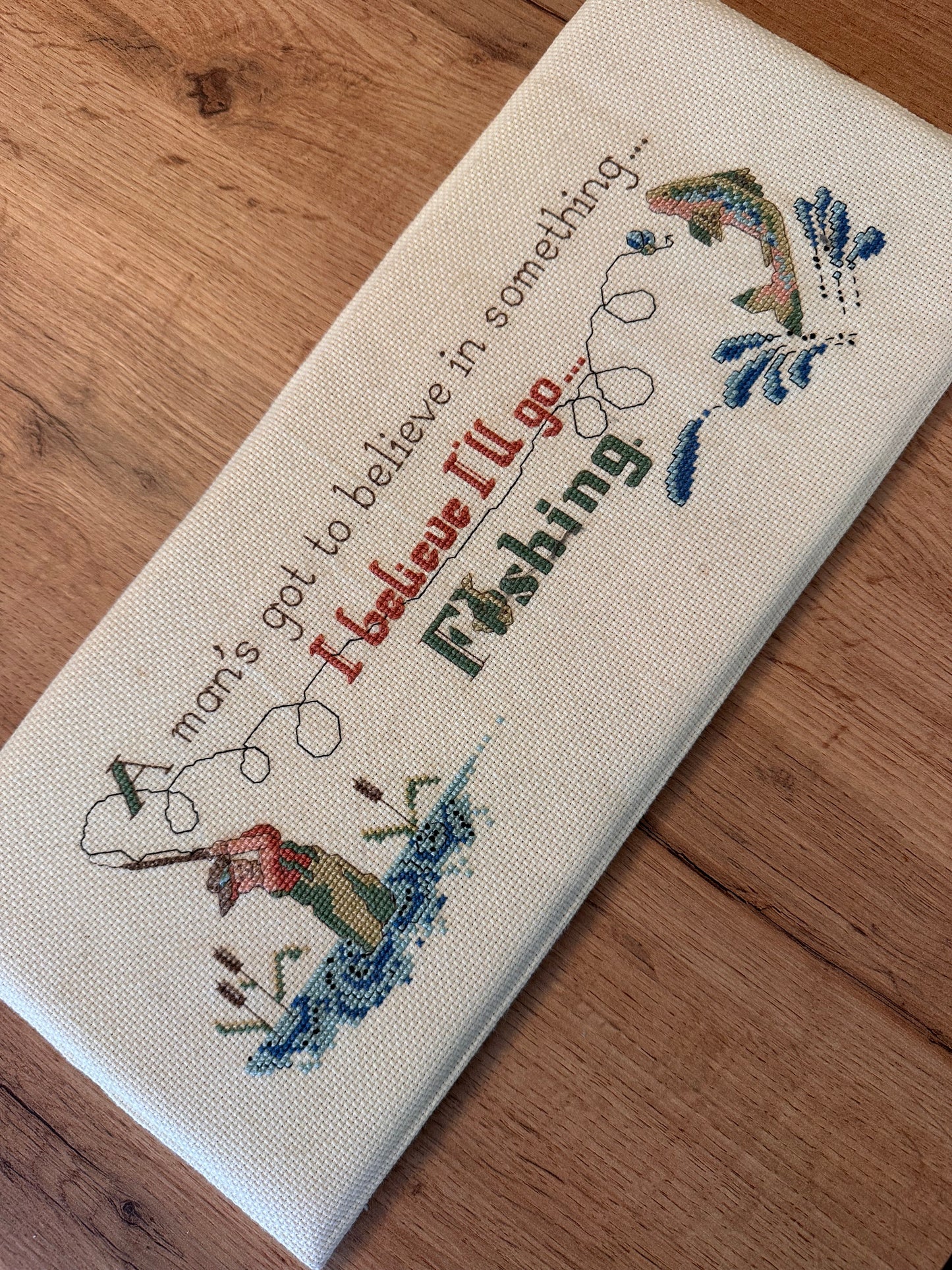 Vintage Unframed Cross Stitch - Fishing