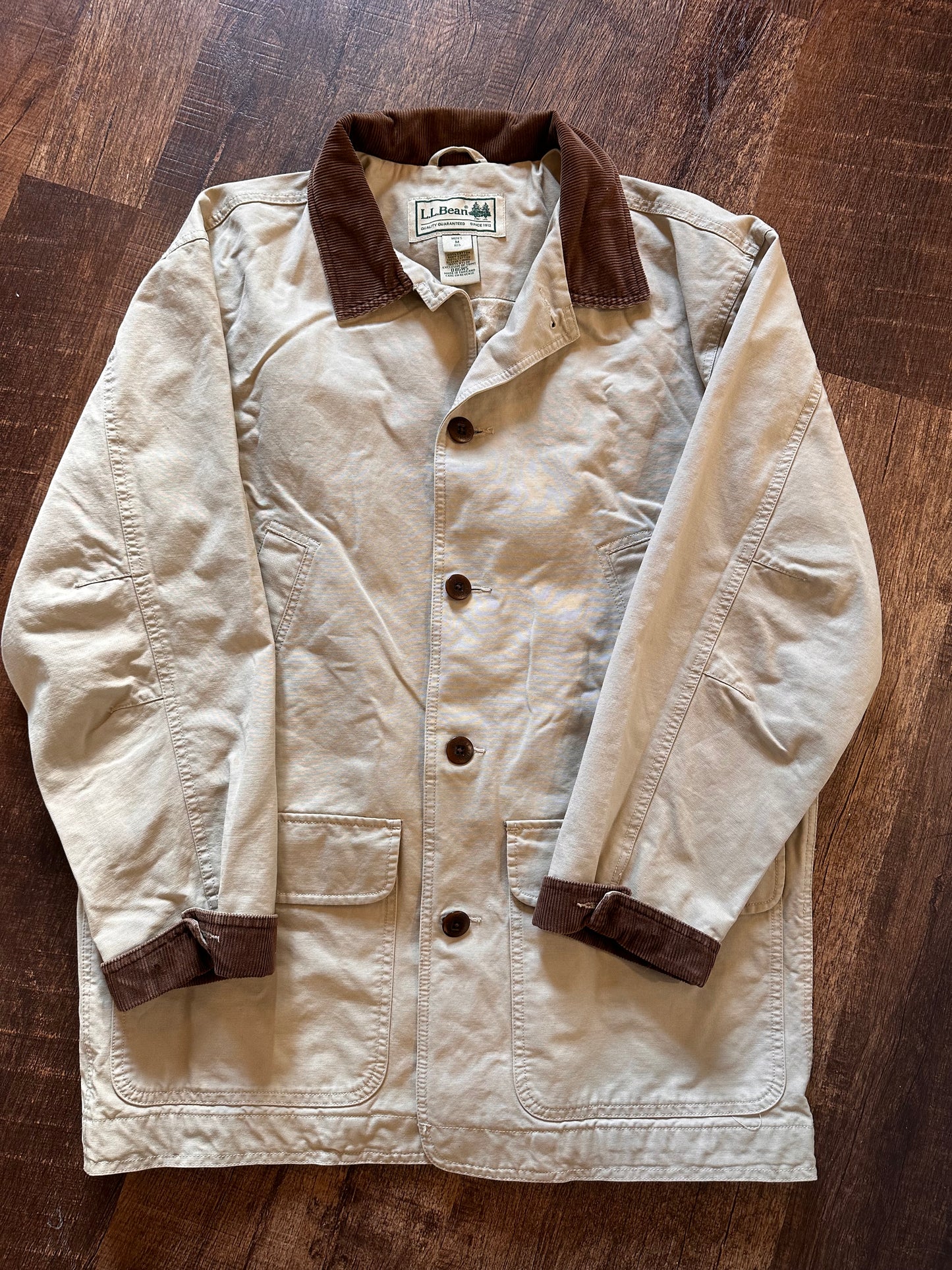 Vintage L.L. Bean Chore Coat (M) Trout Deer Duck Lining Fish Hunt Camp - Cream/Gray