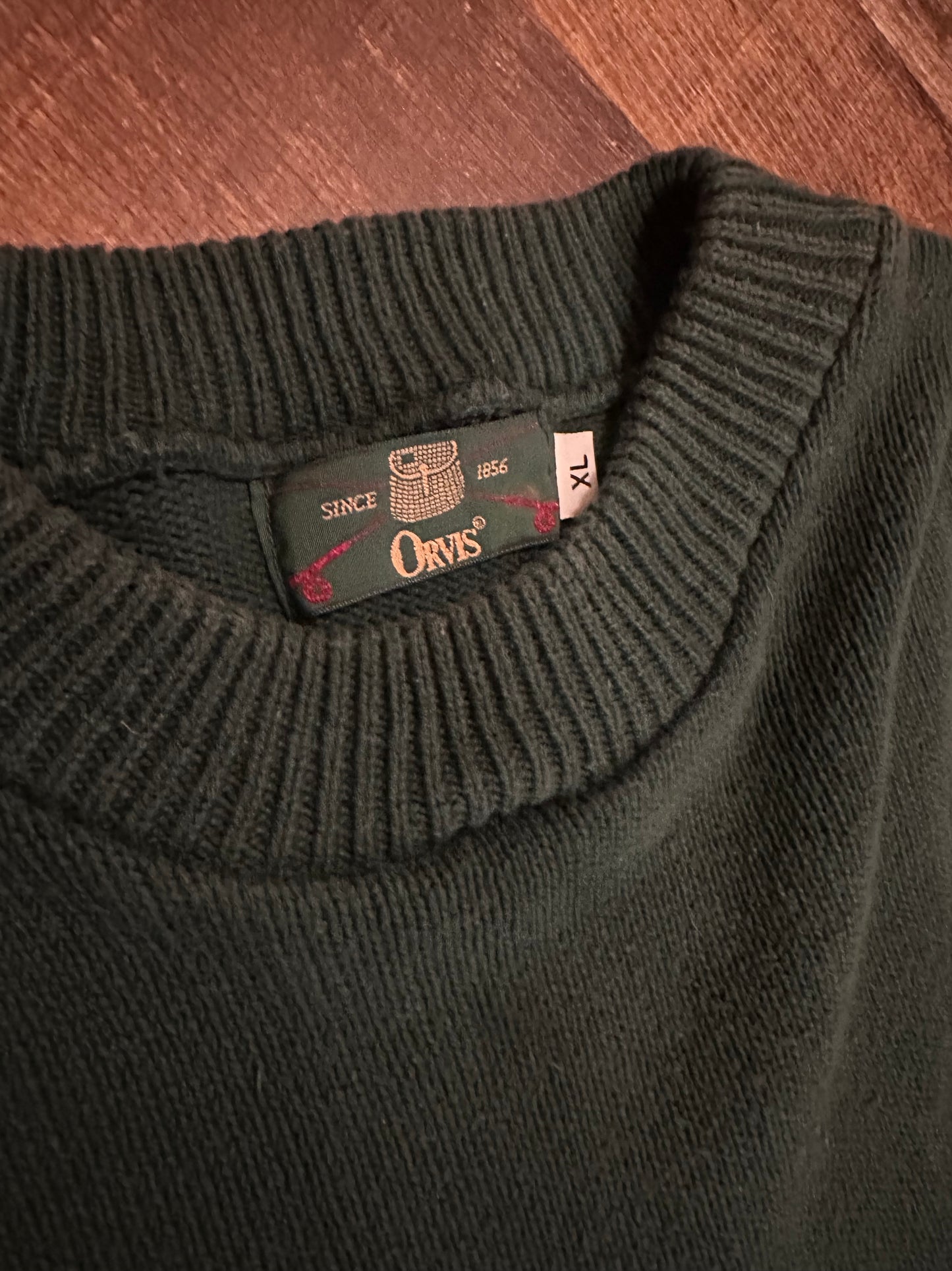 Vintage Orvis Sweater (XL) Embroidered Fly Lures - Forest Green