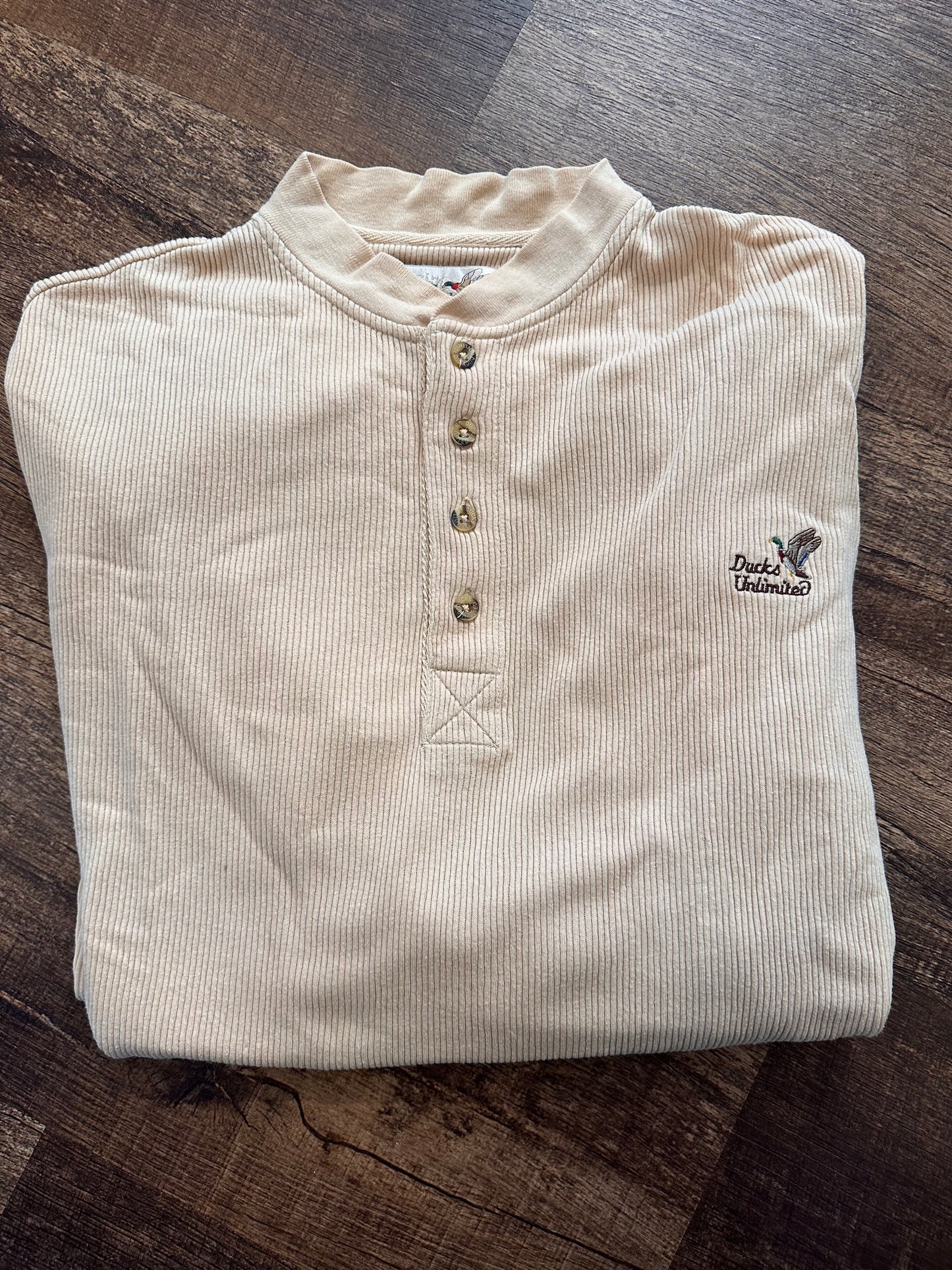 Vintage Ducks Unlimited Peach Ribbed Cotton Henley (L)