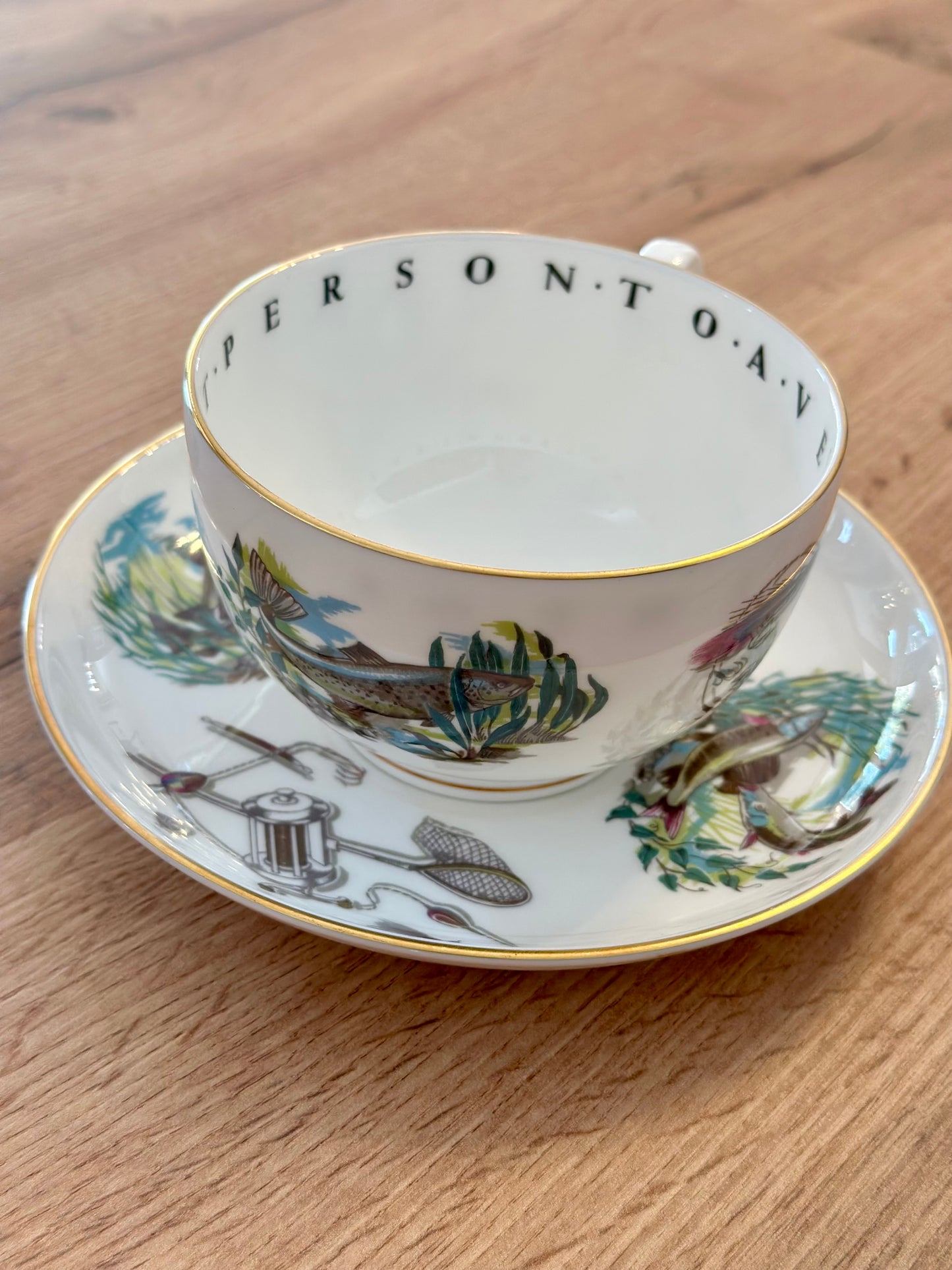 Vintage Royal Worcester Cup and Saucer - “To A Very Important Person” Fly Fishing and Trout Scenes