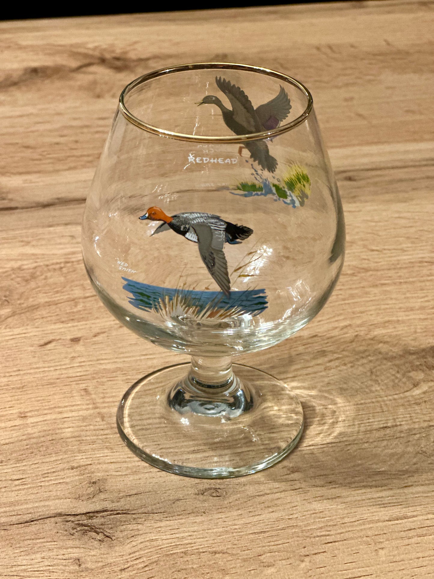 Vintage Rare Ned Smith Snifters (4) and Decanter - Waterfowl Edition