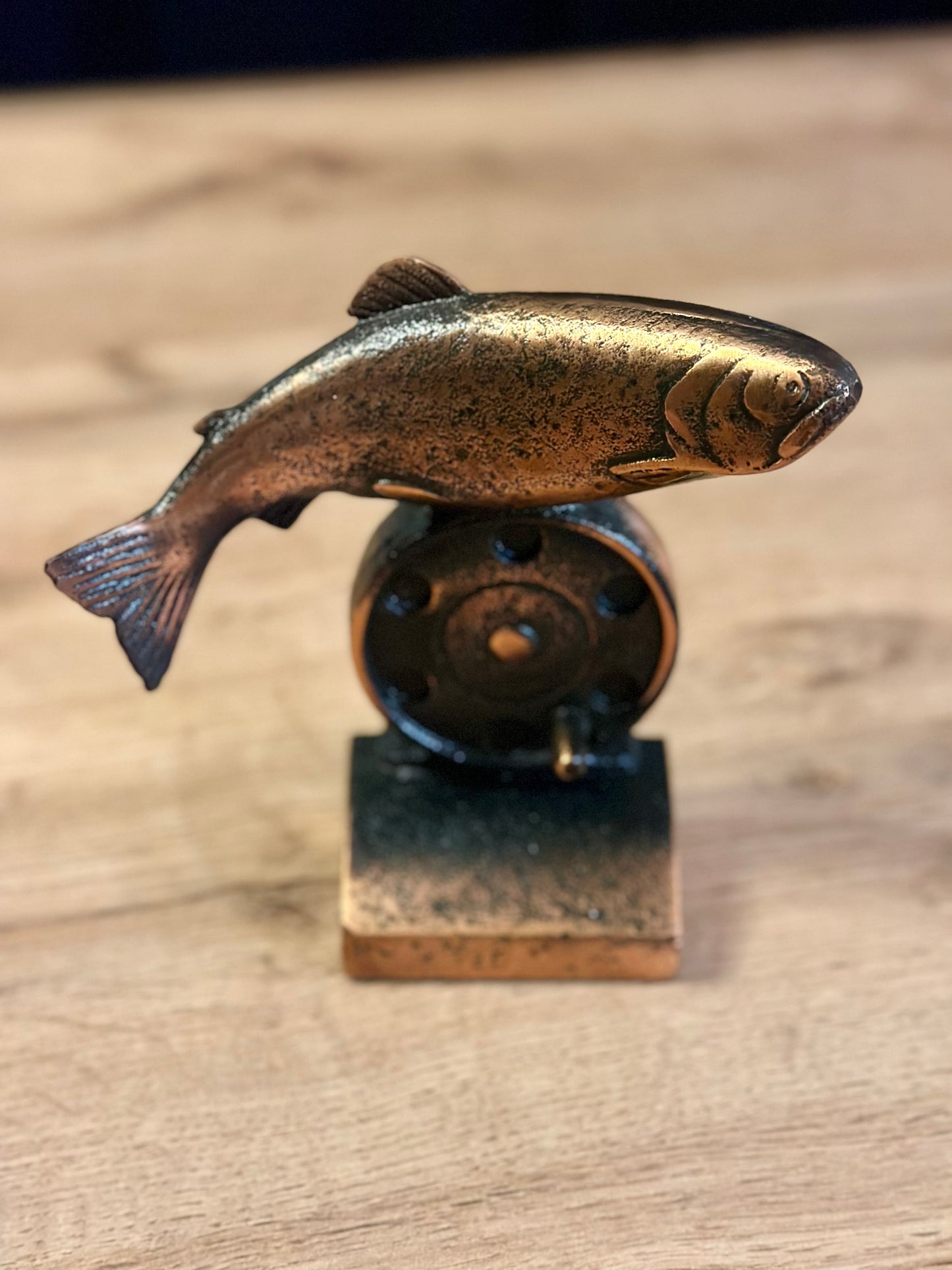 Vintage Trout Unlimited Bookends - Brass and Metal Fly Reel and Trout