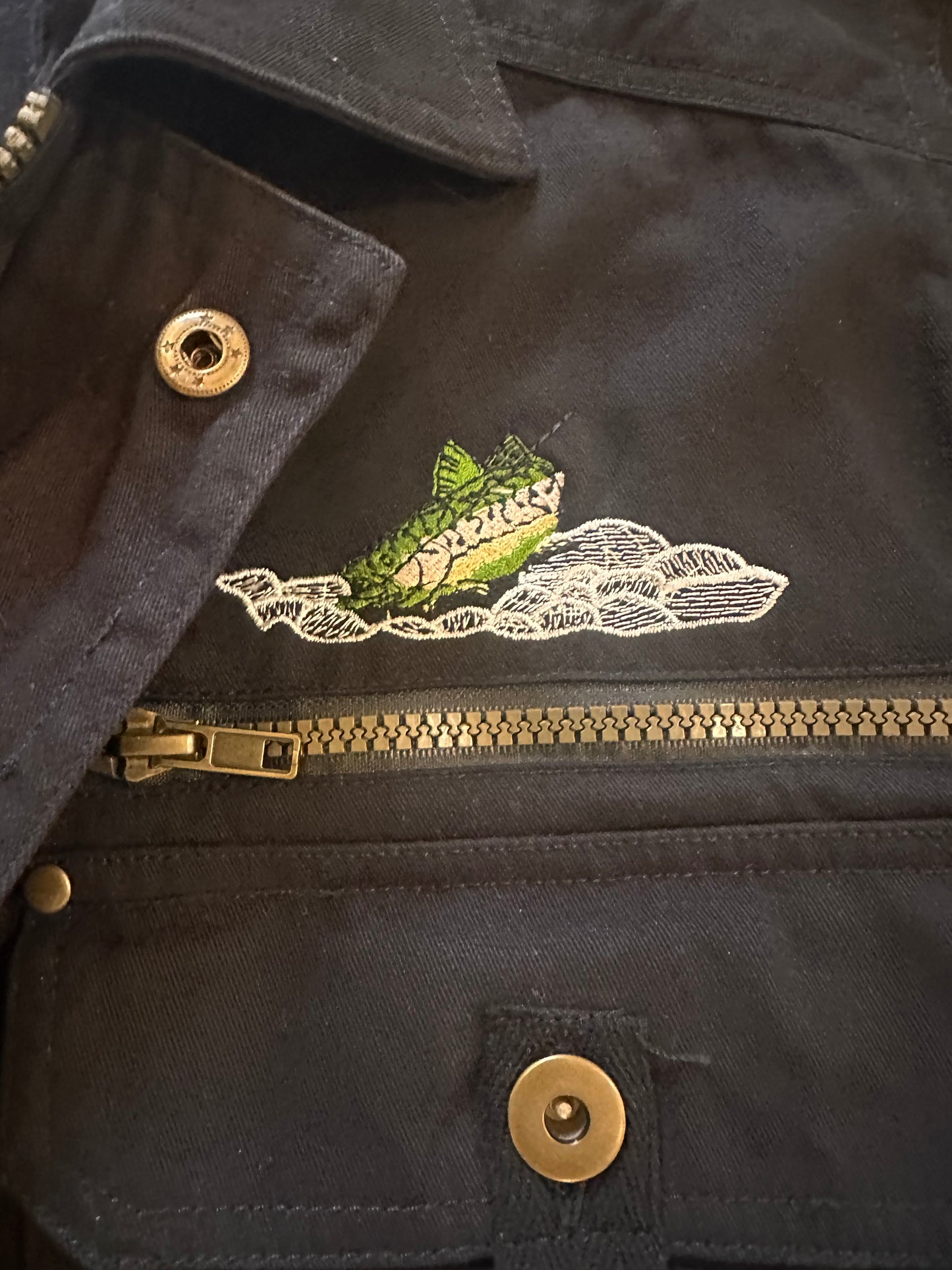 Vintage Stony Creek Utility Jacket (M) Embroidered Trouts - Black