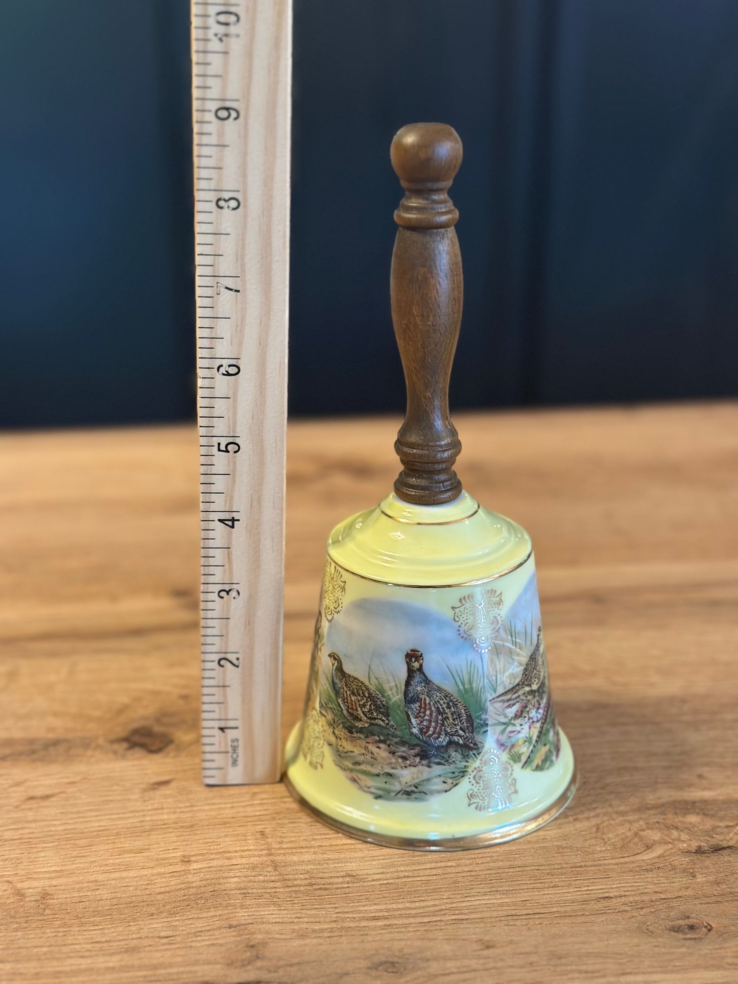 Vintage Porcelain Hand Bell - Game Birds - Yellow