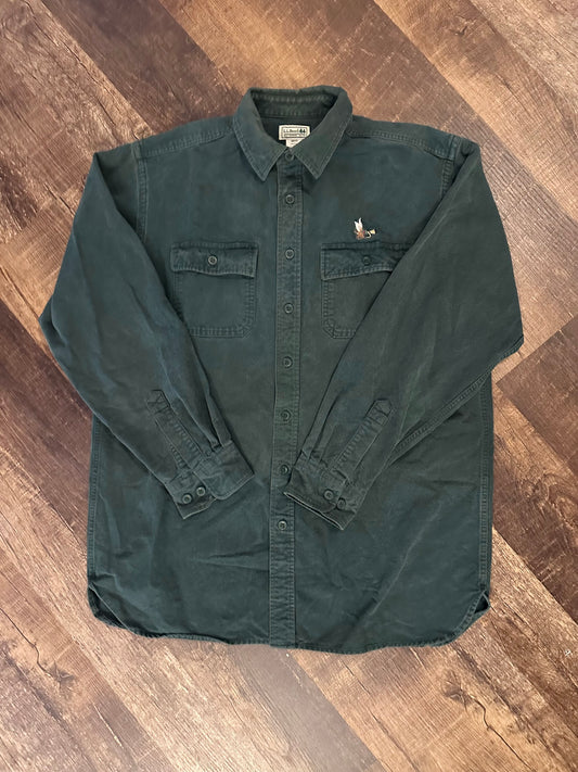 Vintage LL Bean Chamois Button Down (LT) Embroidered Fly - Forest Green