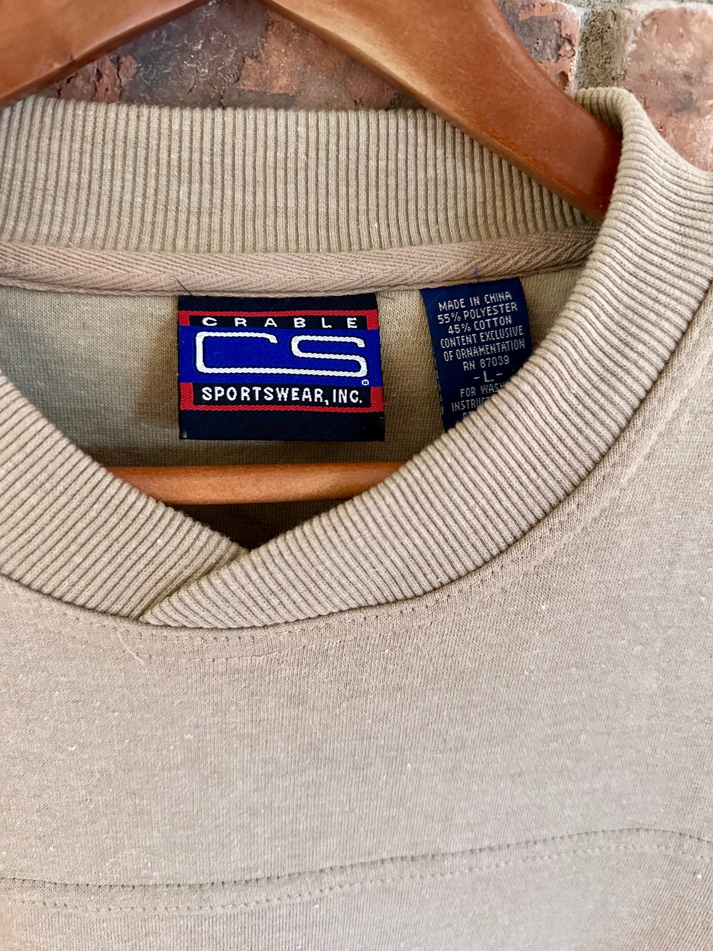 Vintage Crable Sportswear Sweatshirt (L) Embroidered Classic Fly Fishing Trout and Fly Beige