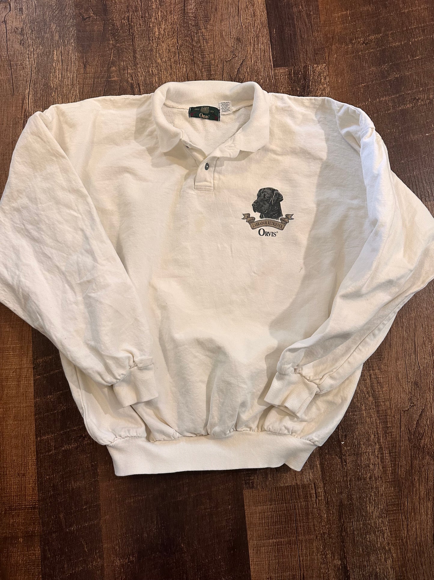 Vintage Orvis Long Sleeve Polo Sweatshirt (XXL) Labrador Retriever Graphic