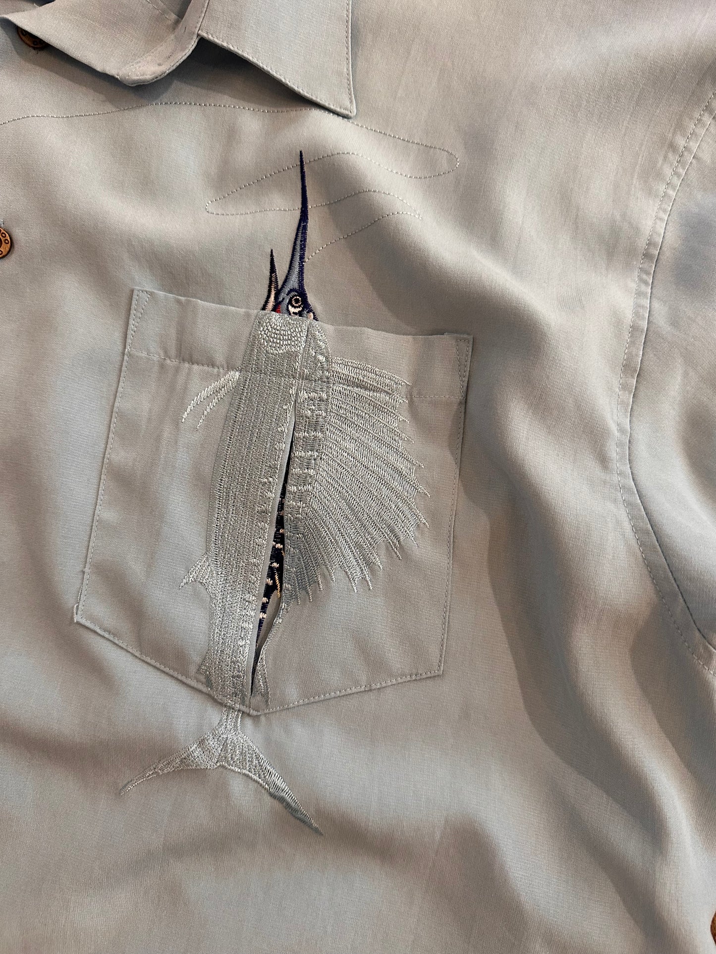 Bamboo Cay Button Down T (XXL) Sailfish Fishing Pocket - Light Blue