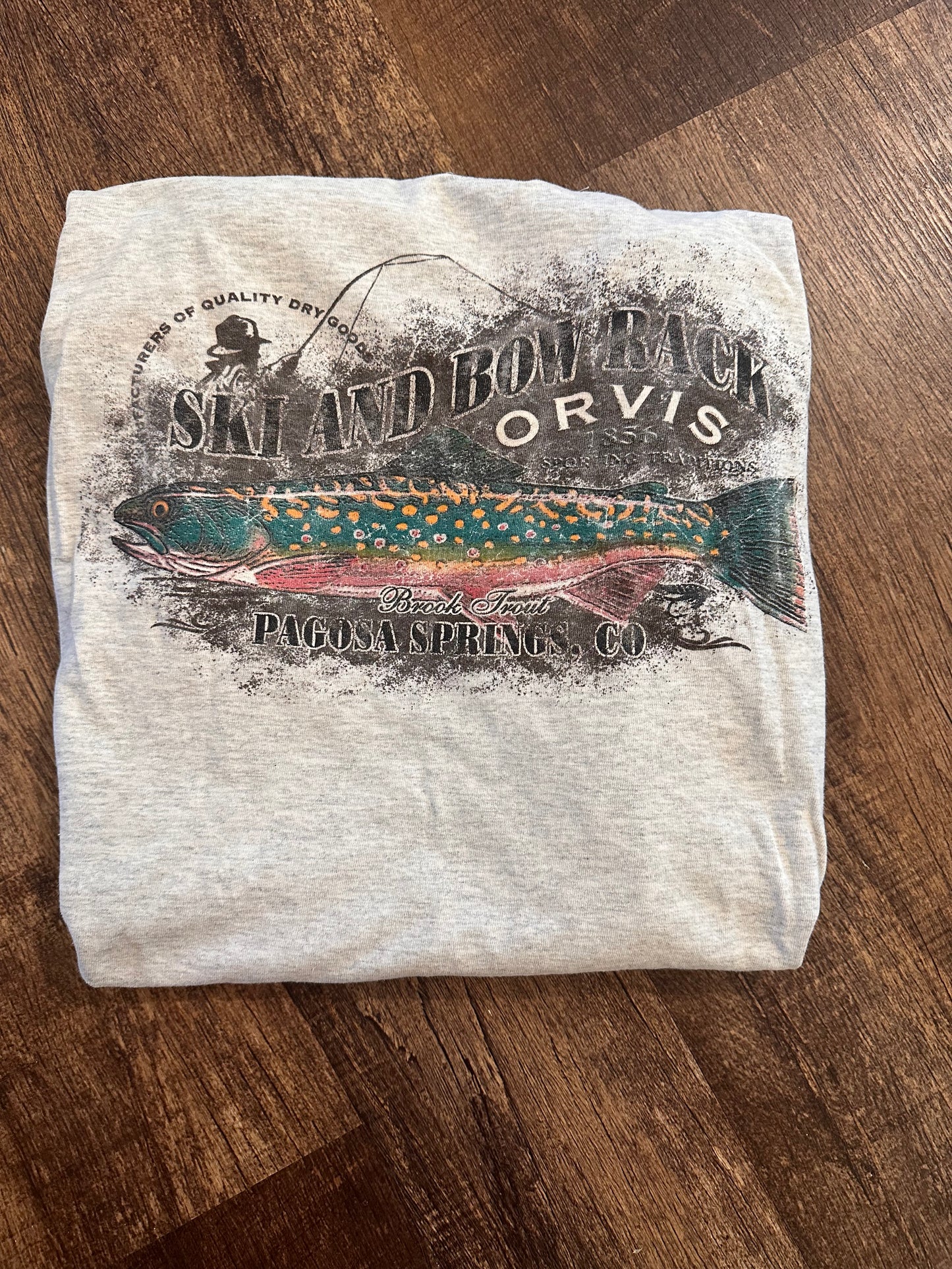 Orvis Pagosa Springs Tshirt (XL) Trout Graphic & Embroidered Logos - Gray