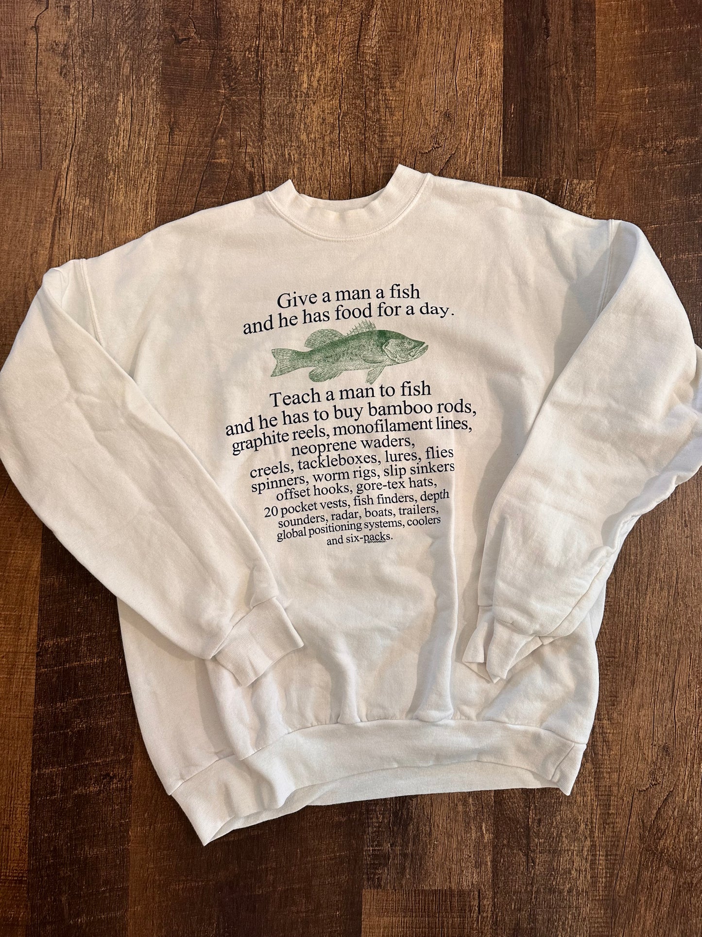 Vintage Crewneck (L) Give a Man a Fish - White