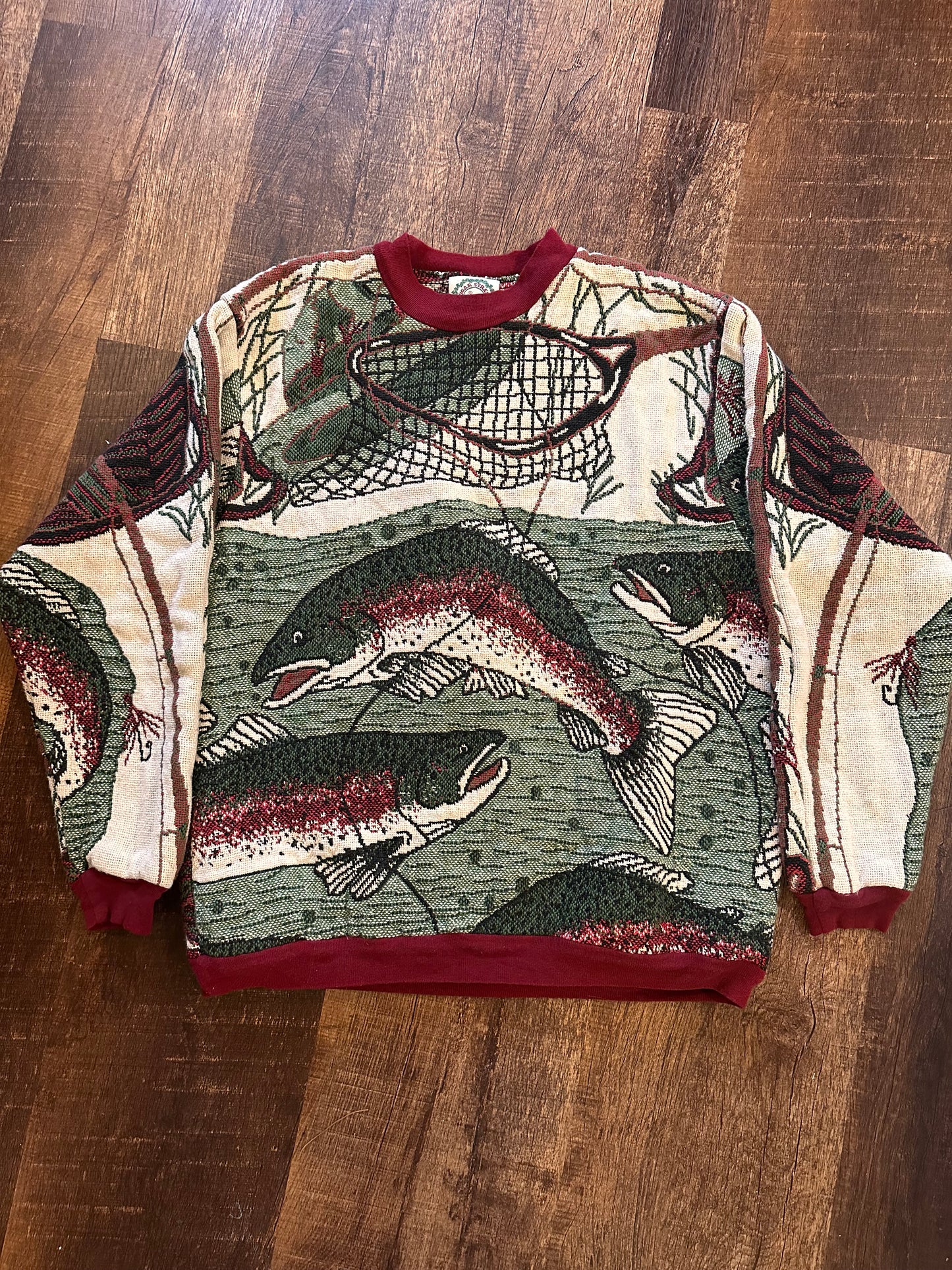 Vintage Sugar Street Fly Fishing Trout Tapestry Sweater (OS)