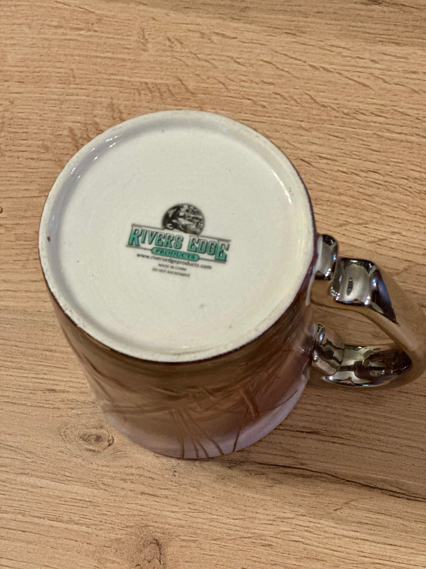 Vintage Rivers Edge Mug with Bass Fishing Scene with Silver Handle
