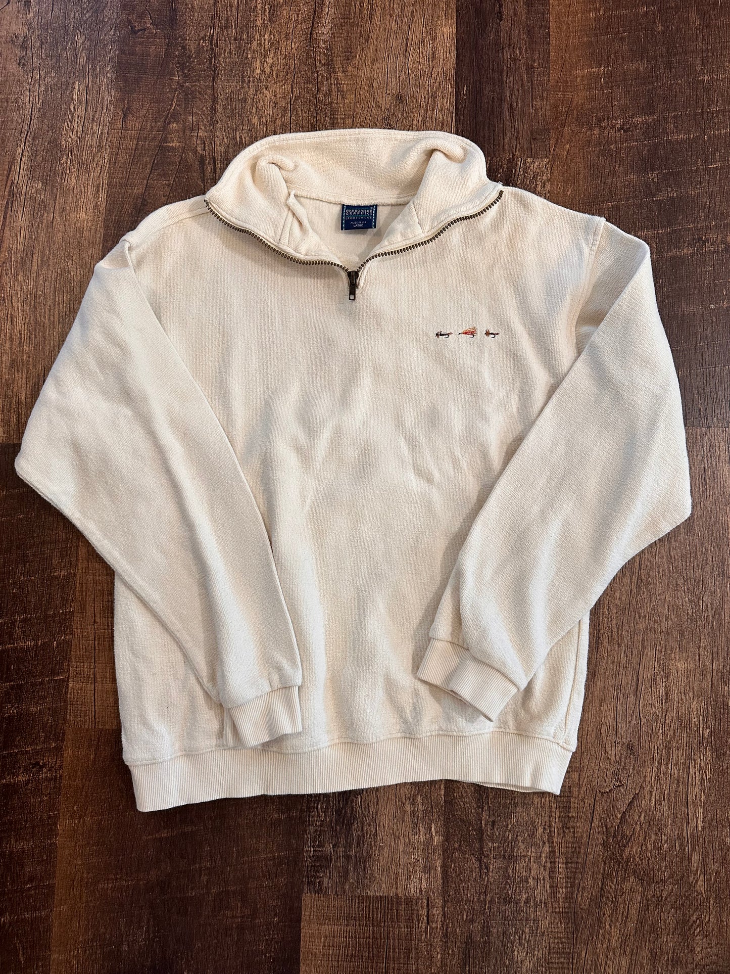 Vintage Harborside Graphics 1/4 Zip (L) Embroidered Flies - Cream White