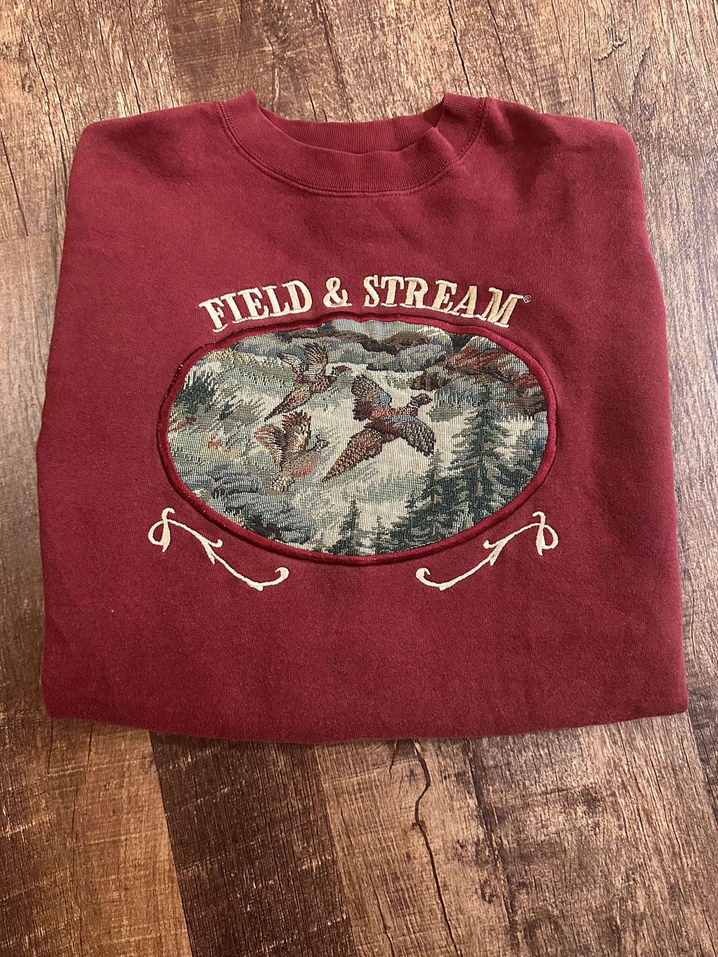 Vintage Field Stream Crewneck (XL) Tapestry Pheasants - Maroon