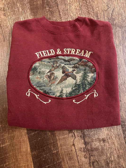 Vintage Field Stream Crewneck (XL) Tapestry Pheasants - Maroon