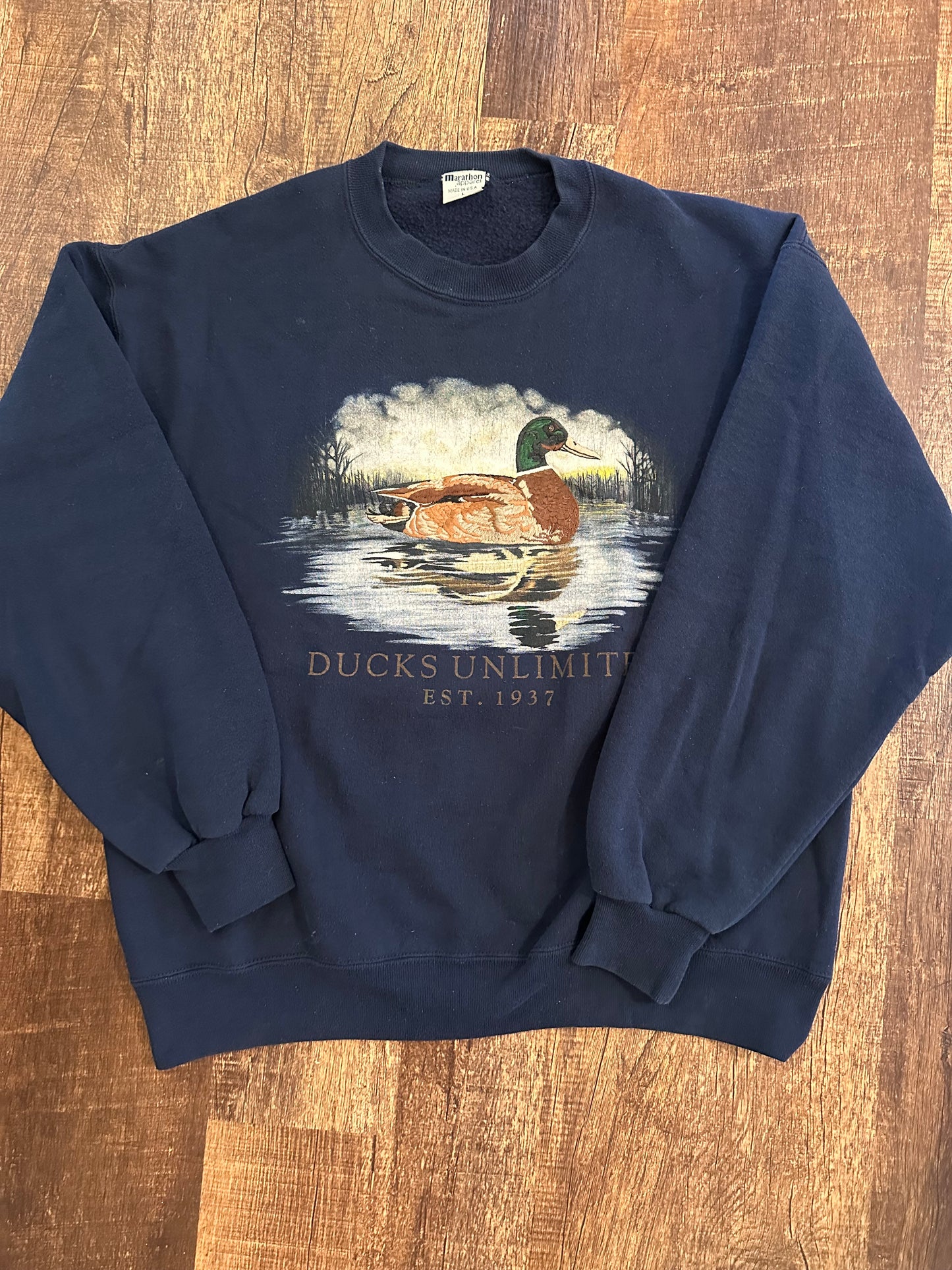Vintage Ducks Unlimited Sweatshirt (L) Embroidered Mallard - Navy