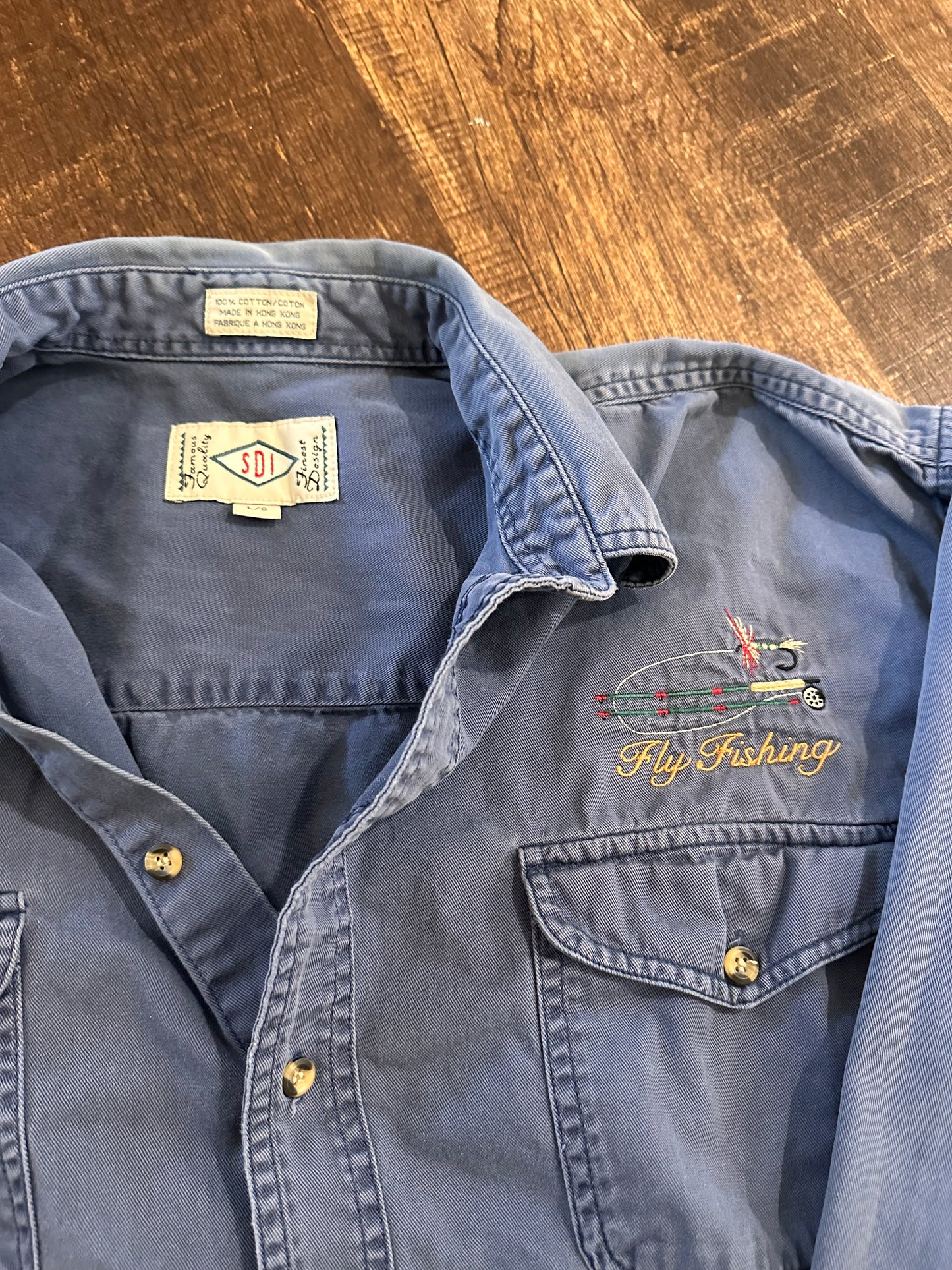 Vintage SDI Button Down (L) Embroidered Fly Fishing