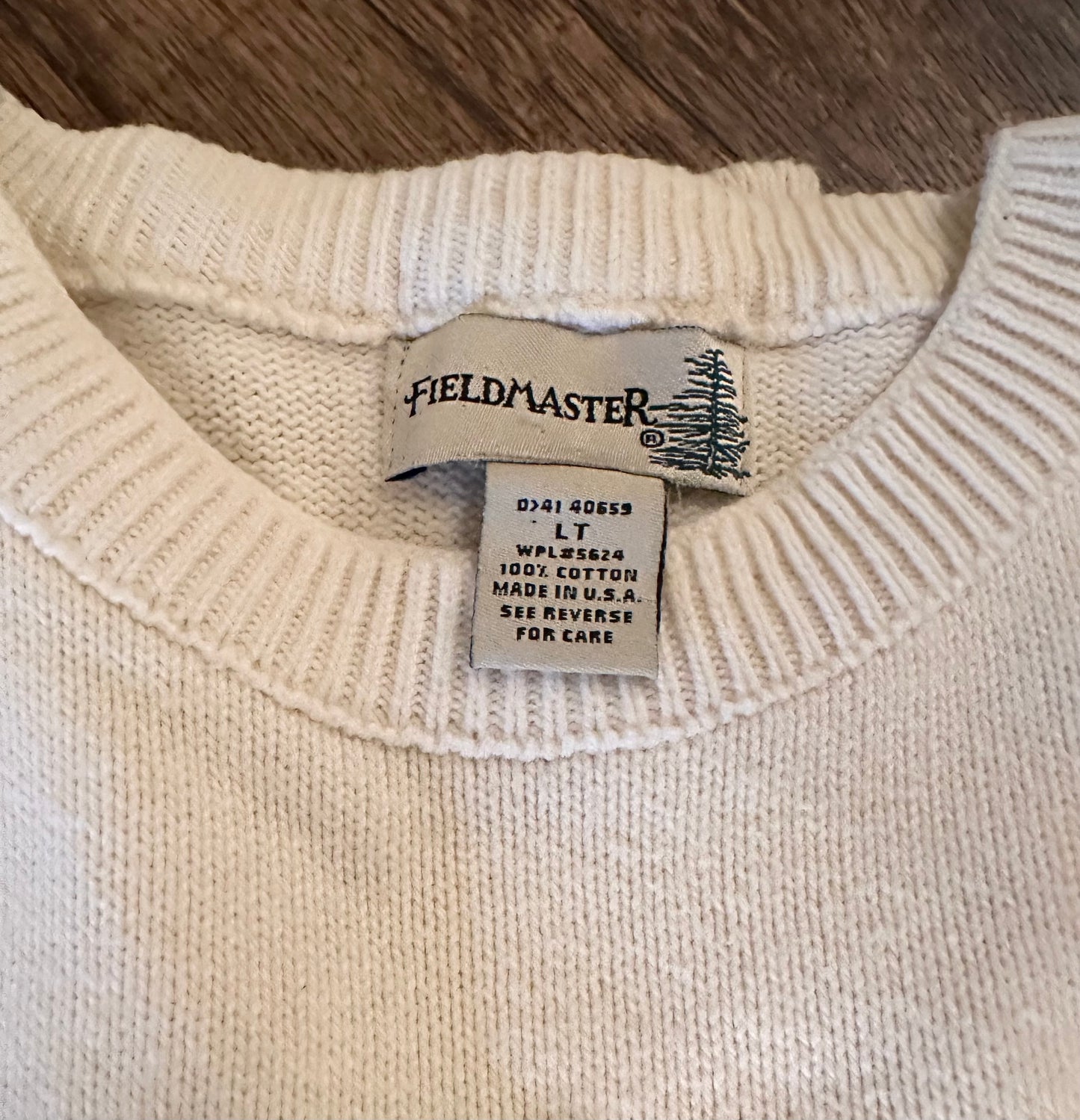 Vintage Fieldmaster Sweater (LT) Embroidered Authentic Hand Tied Flies Cream White