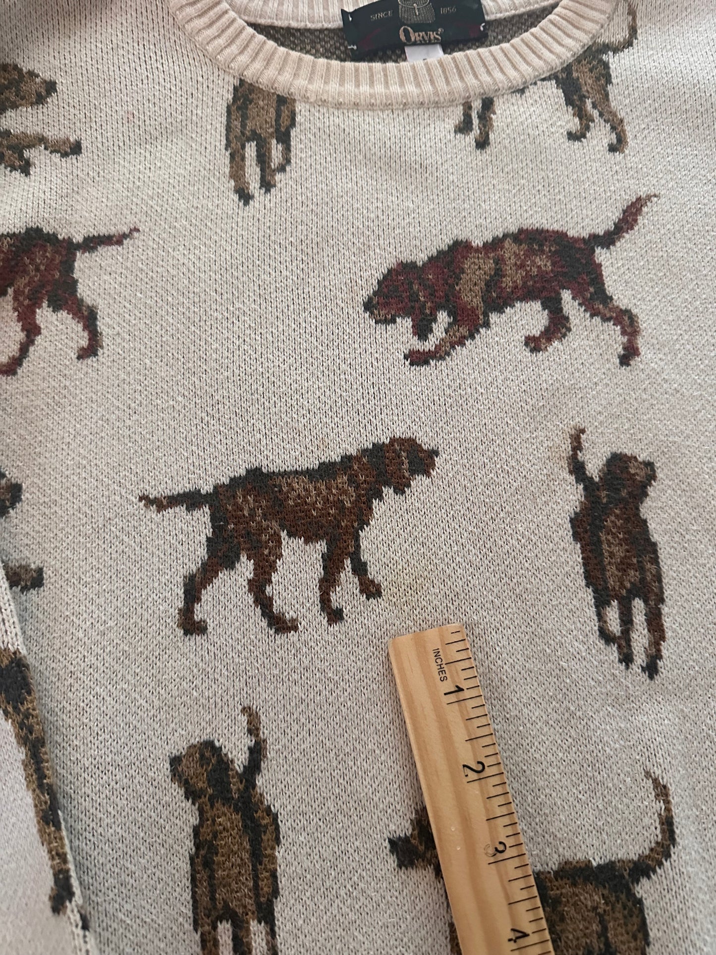 Vintage Orvis Sweater (S) Dog Prints - Cream