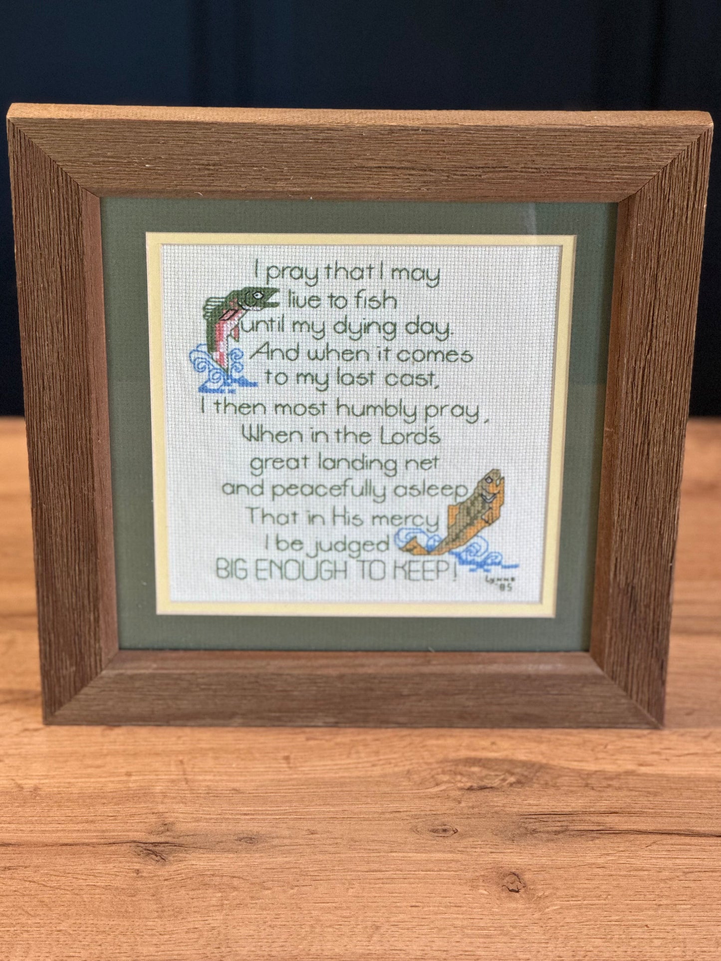 Vintage 1985 Framed Needlepoint Fisherman’s Prayer ~12”x12”