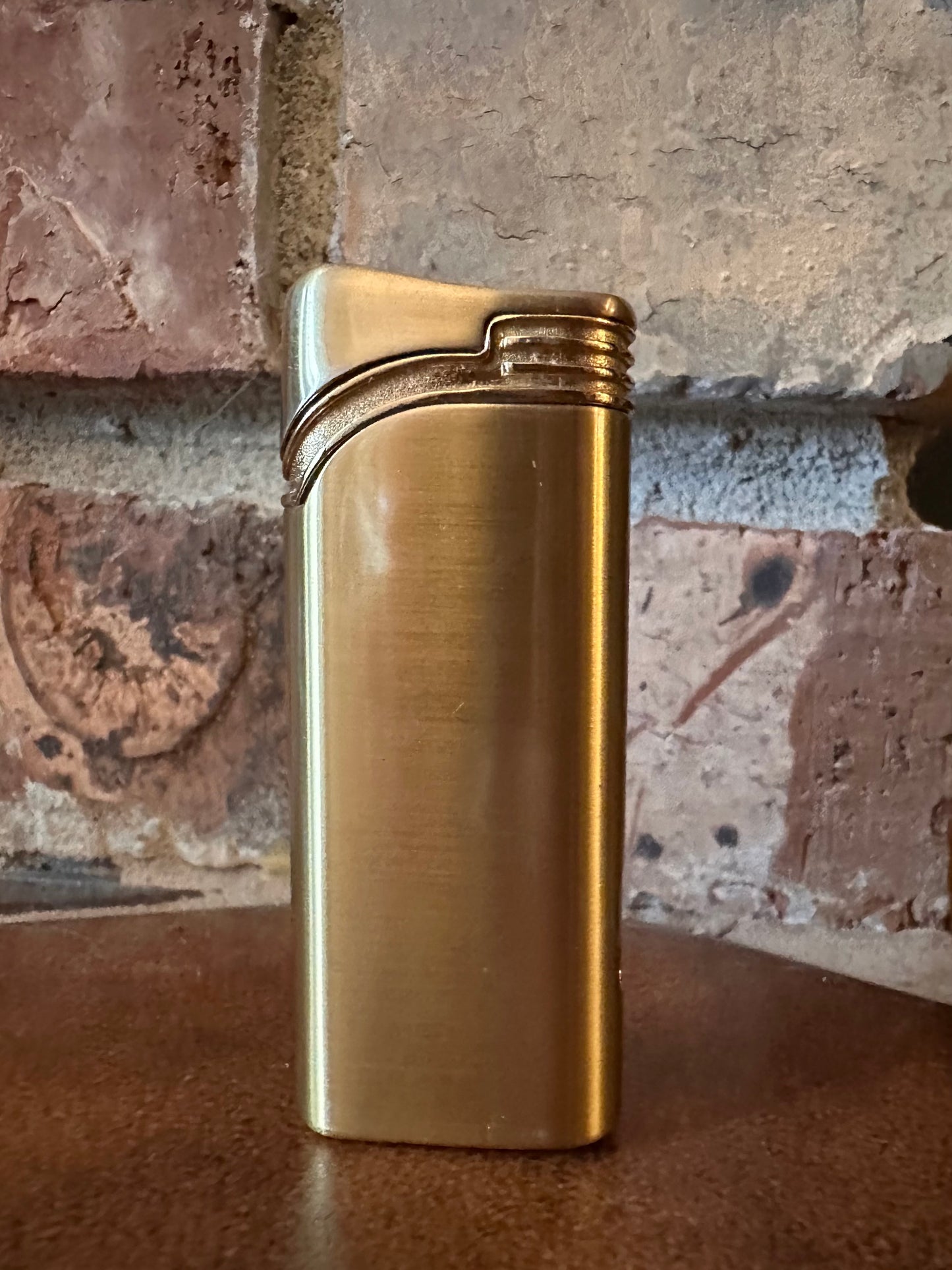 Vintage Colibri Butane Lighter - Brushed Gold with Carved Outdoor Trout Scene on Ivory Inlay