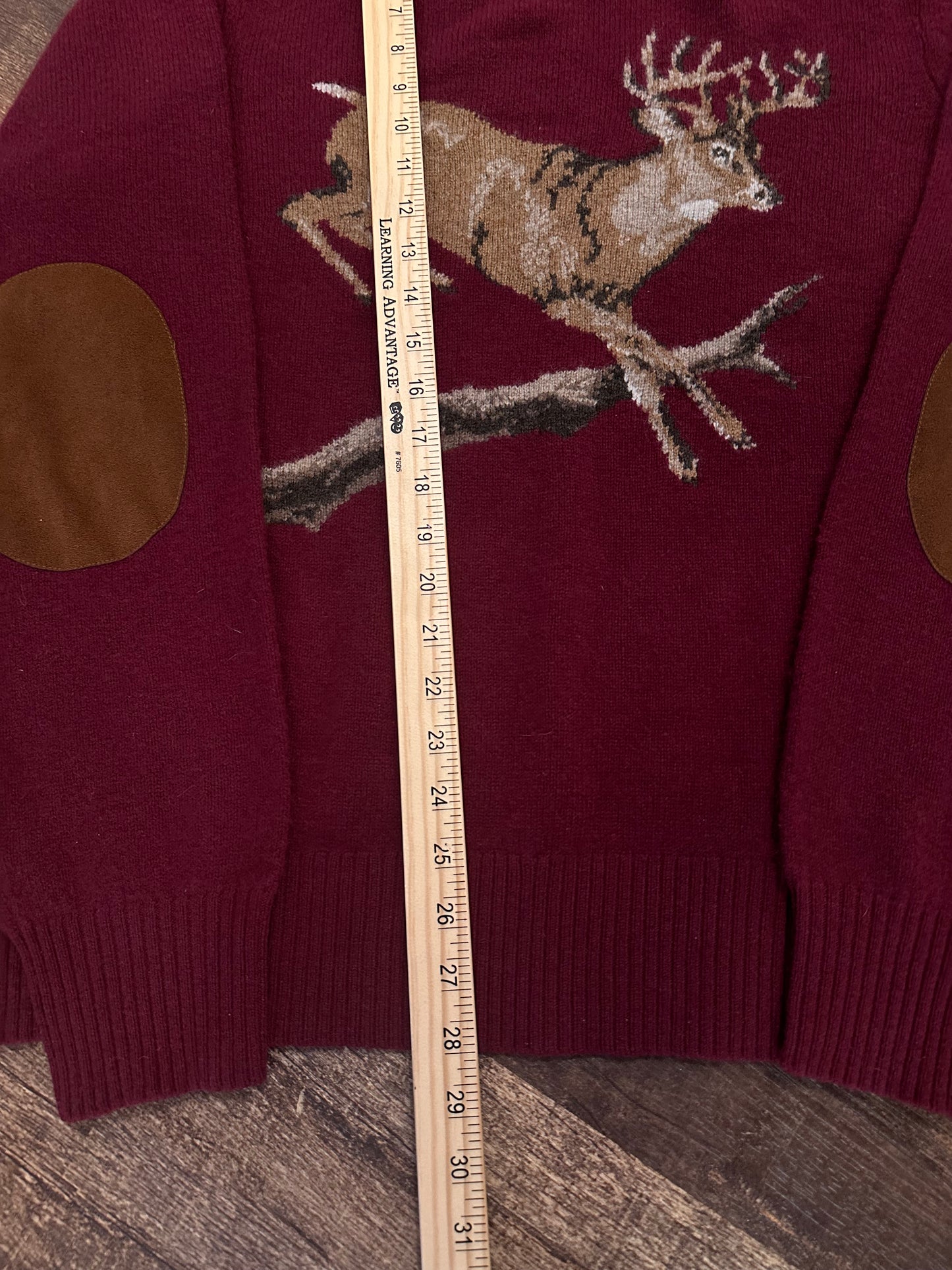 Brooks Brothers Sweater (XL) Whitetail Buck with Suede Elbow Patch - Maroon