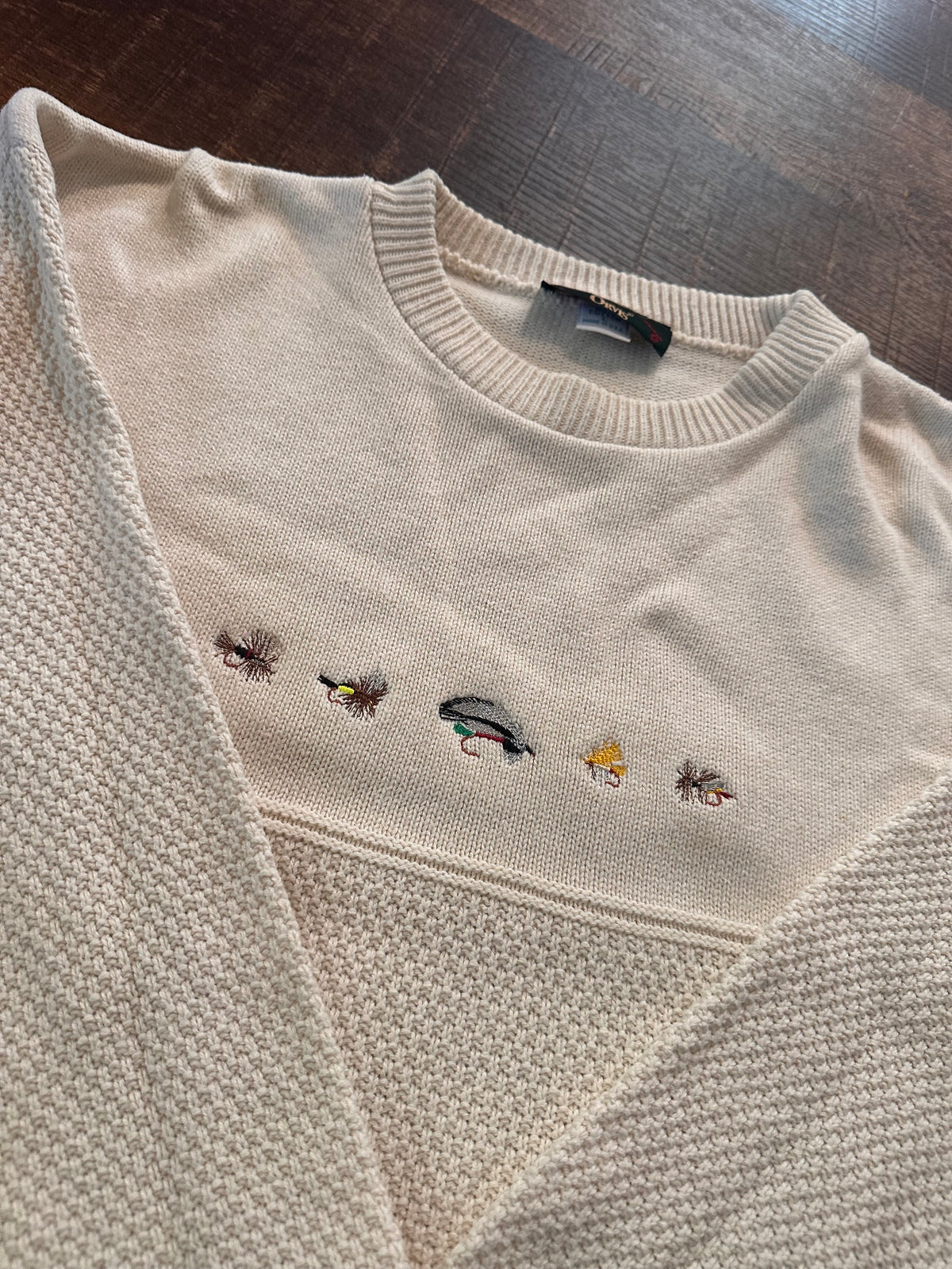 Vintage Orvis Sweater (L) Embroidered Flies