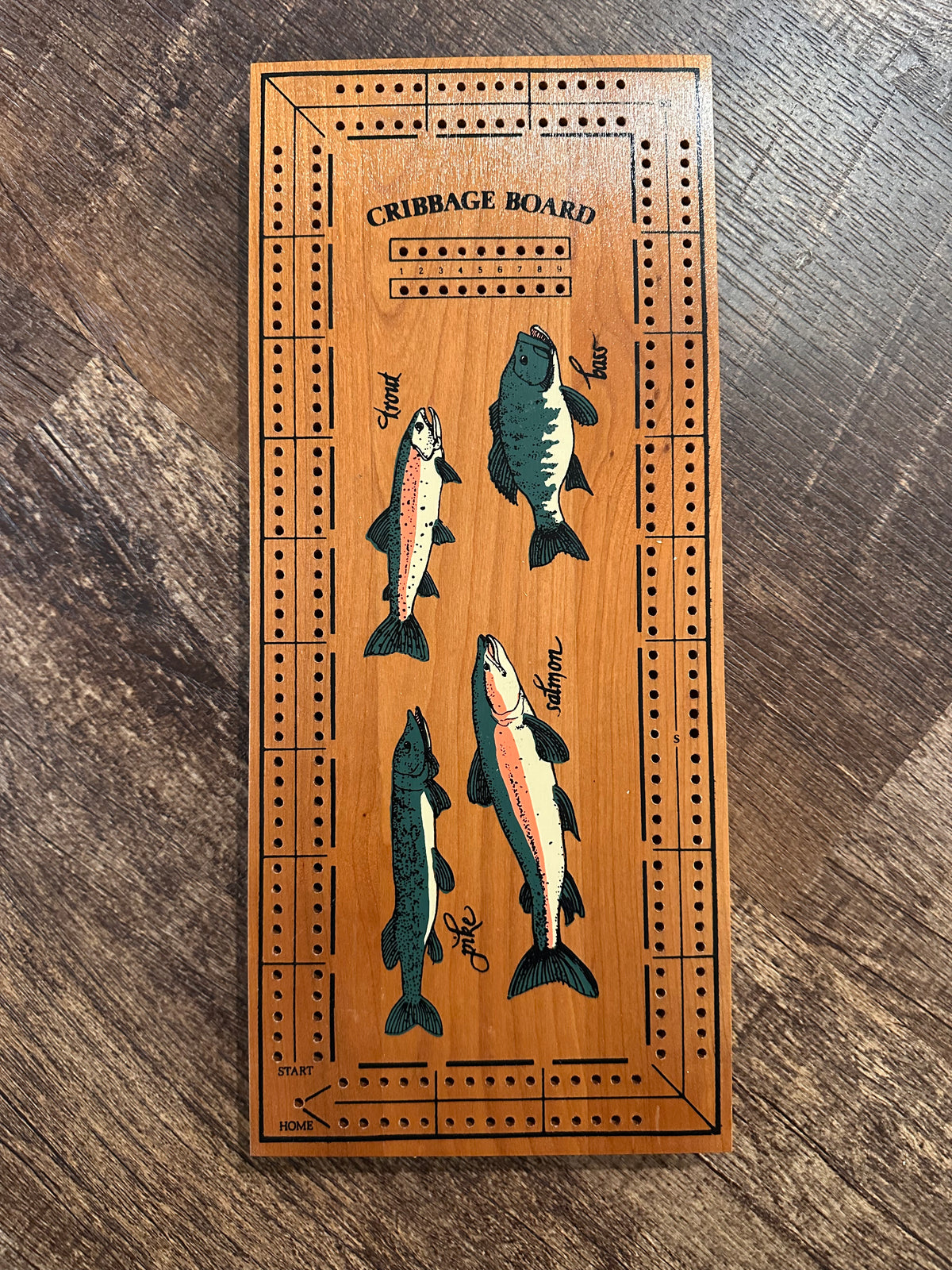 Vintage Wooden Cribbage Board - Freshwater Fish
