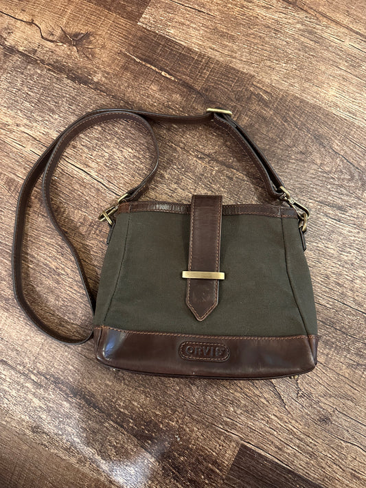 Vintage Orvis Small Crossbody Purse - Canvas Leather Gold Accents
