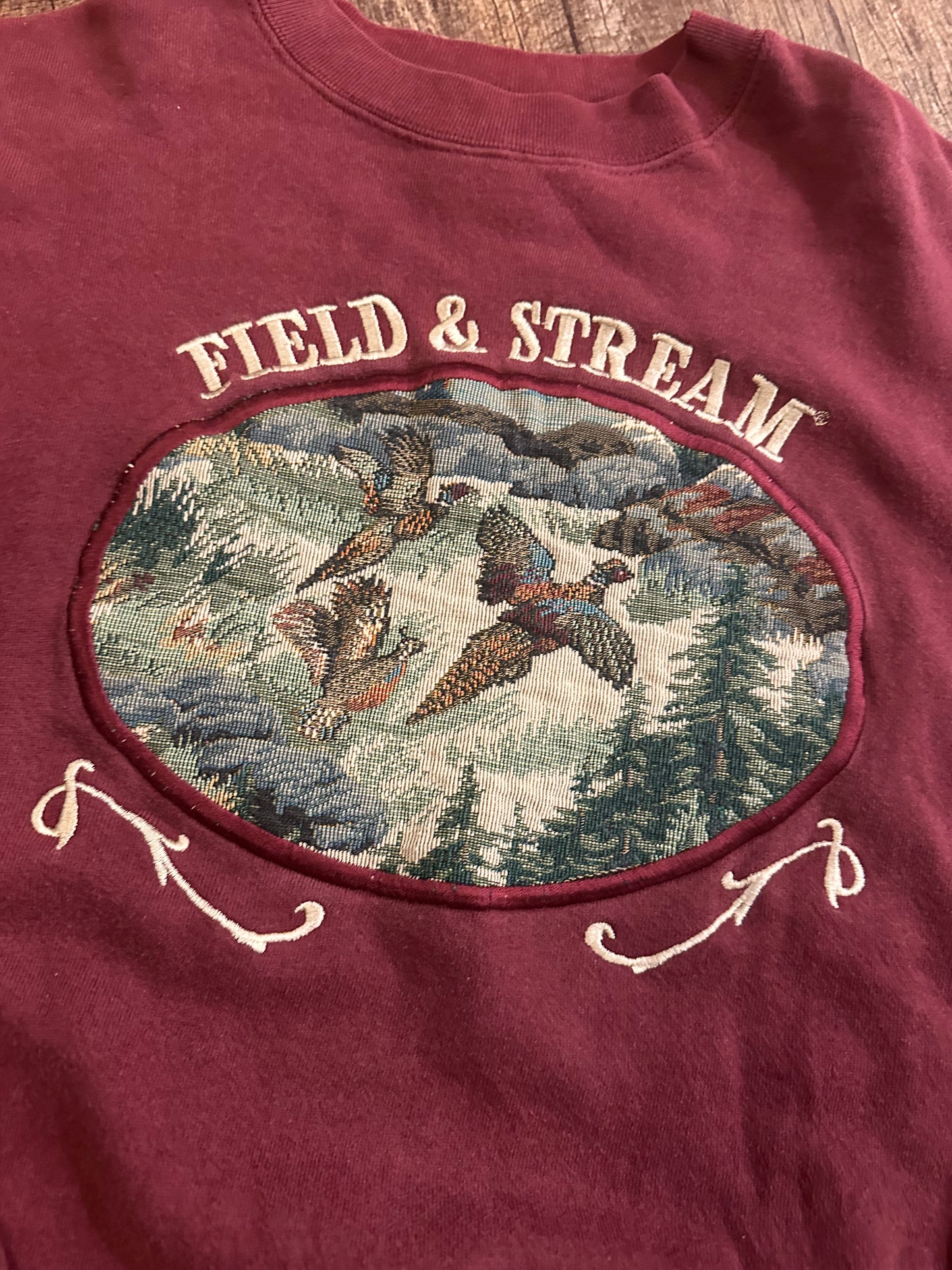 Vintage Field Stream Crewneck (XL) Tapestry Pheasants - Maroon