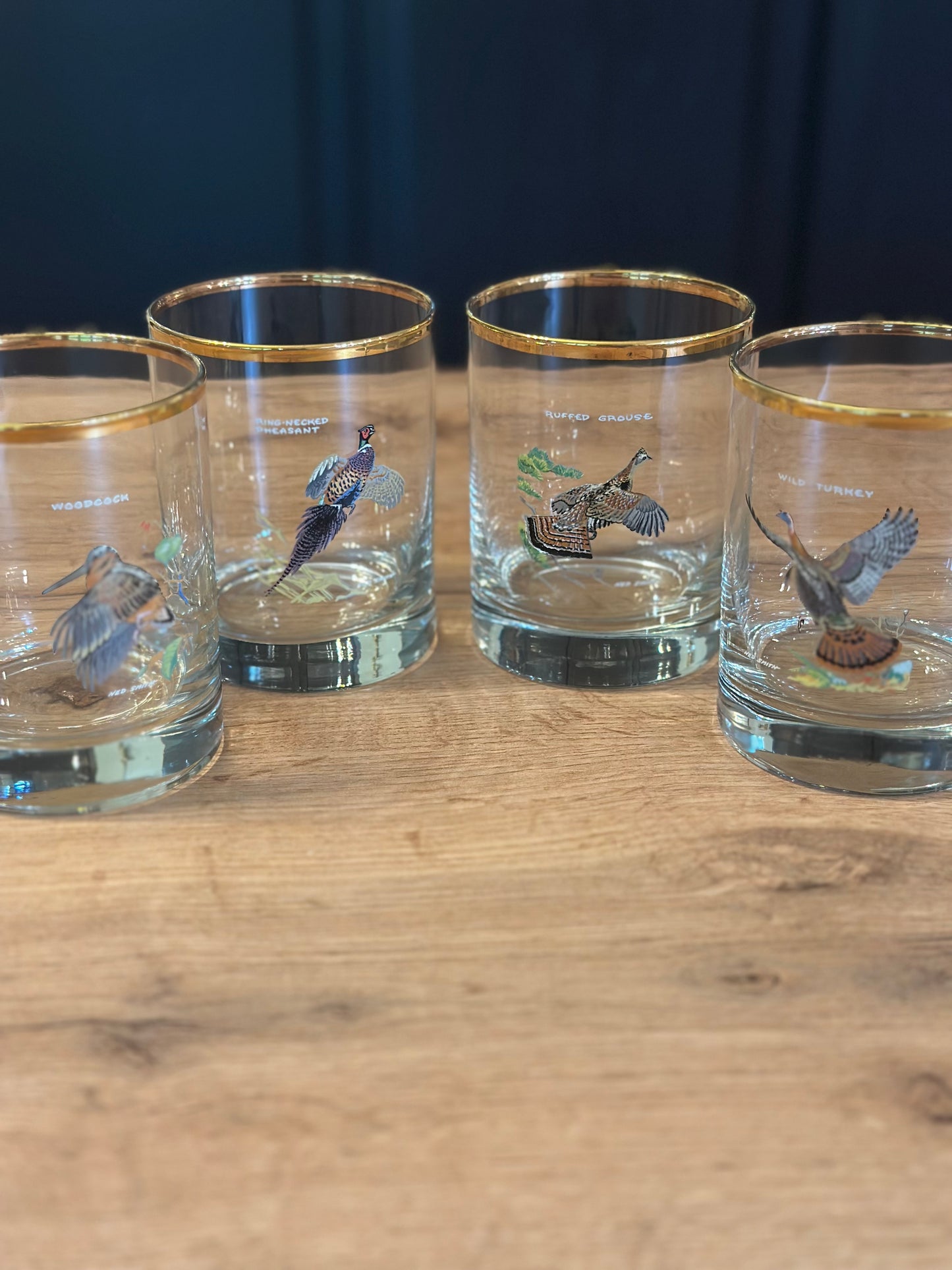 Vintage Orvis Ned Smith Double Old Fashioned Whiskey Glasses (Set of 4) Game birds edition *Mint*