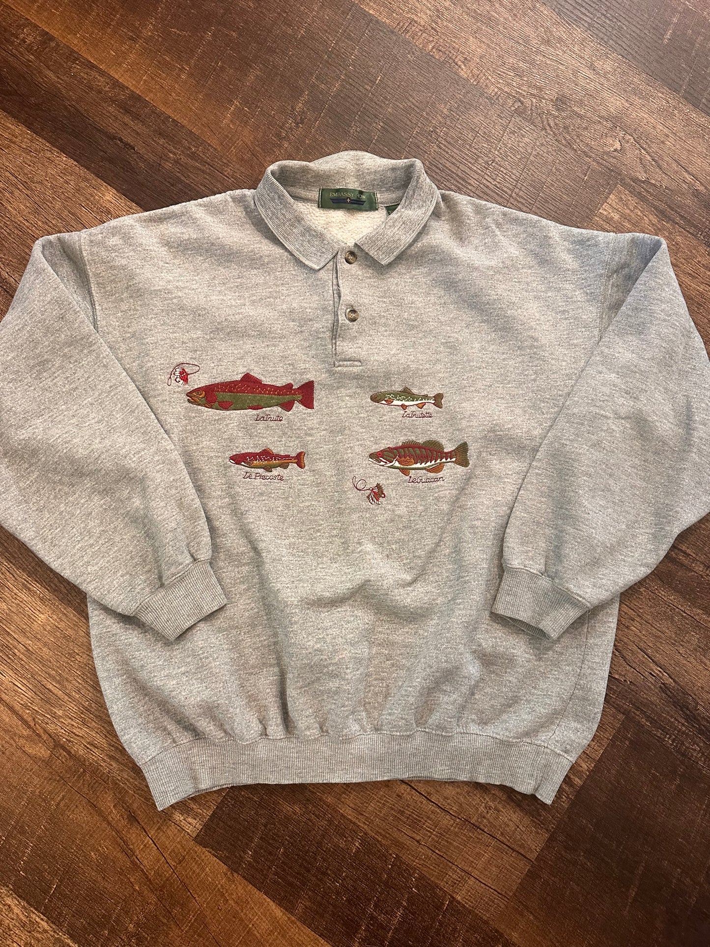 Vintage Embassy Row Polo Sweatshirt (L) Embroidered Fly Fishing French