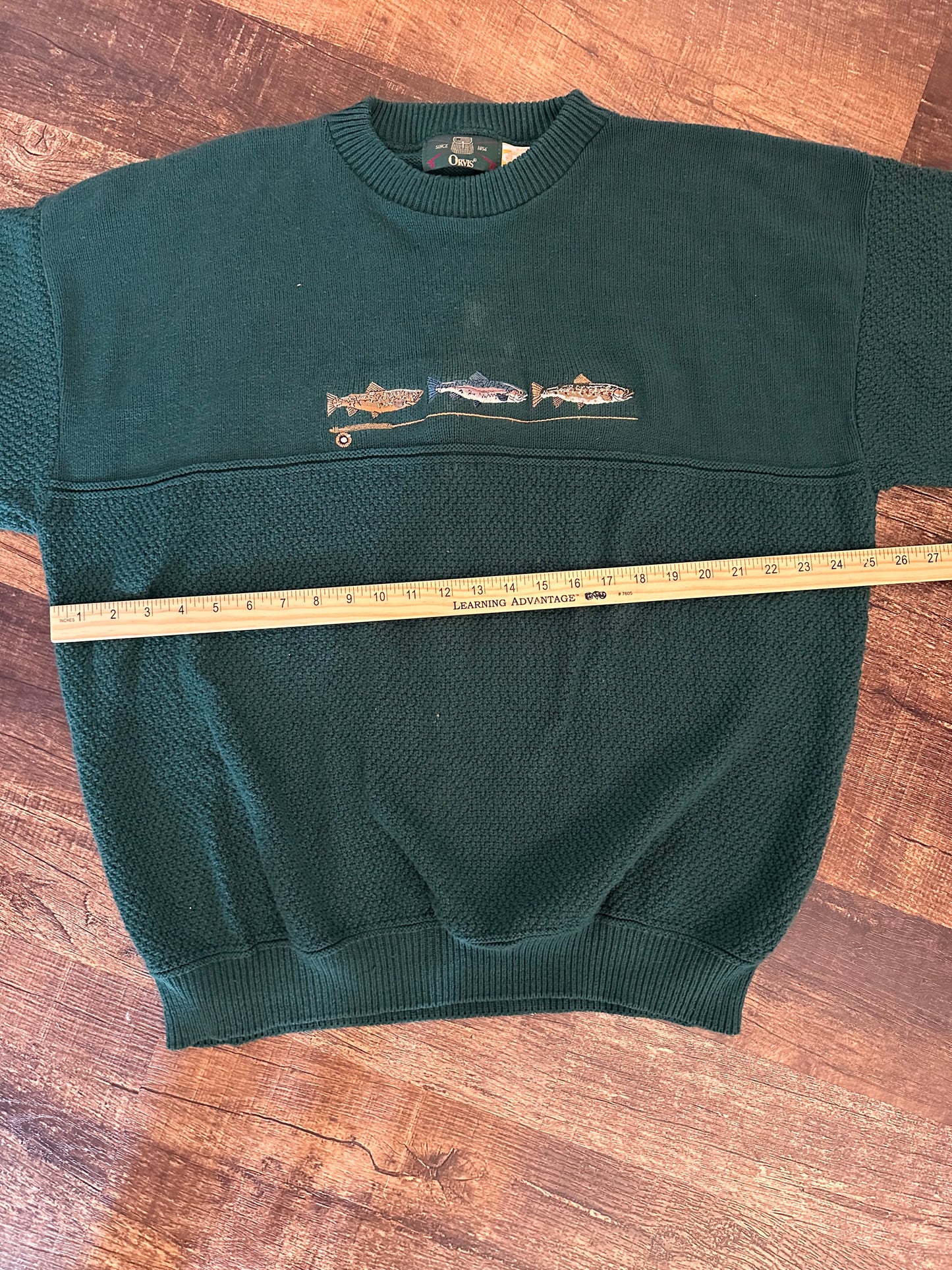 Vintage Orvis Sweater (XXL) Embroidered Trout and Fly Rod - Forest Green