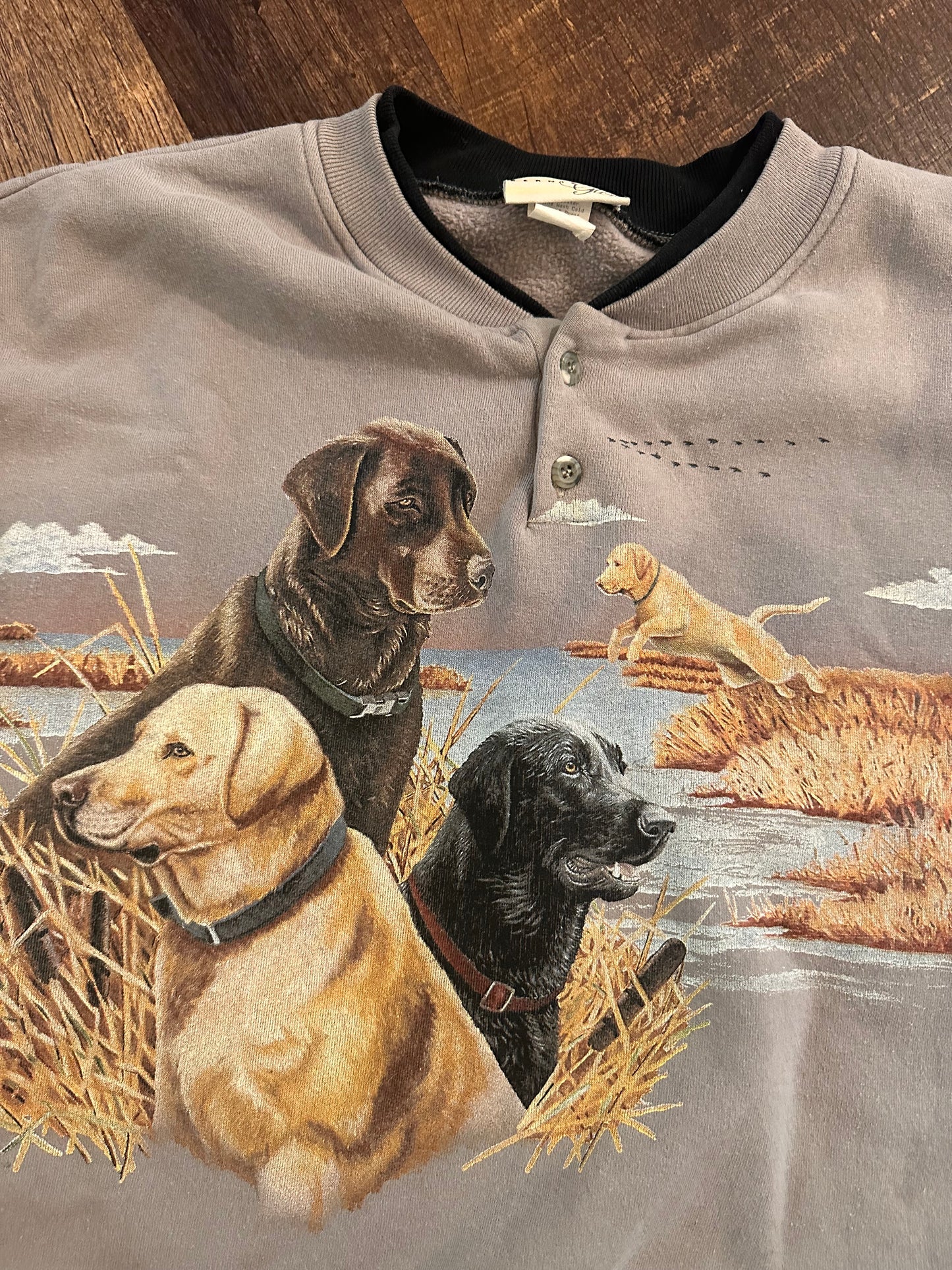 Vintage Bernie’s Glen Henley Crewneck (XL) Hunting Dogs