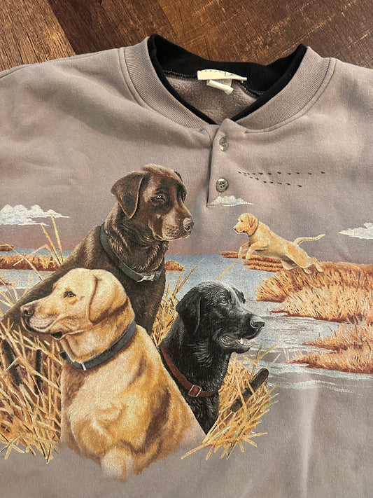 Vintage Bernie’s Glen Henley Crewneck (XL) Hunting Dogs
