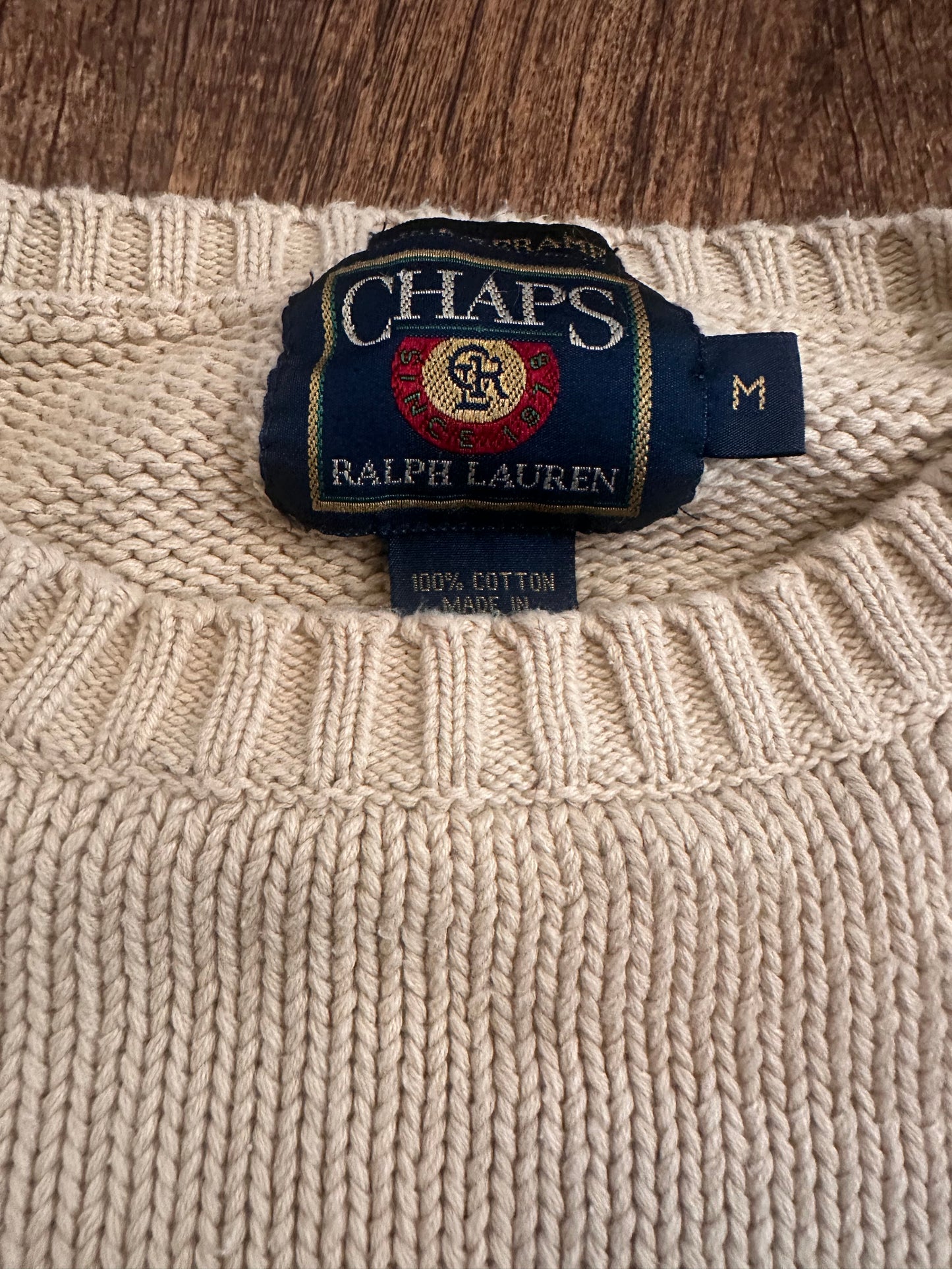 VTG Chaps RL Sweater (M) Embroidered Trout - Cream/Gray
