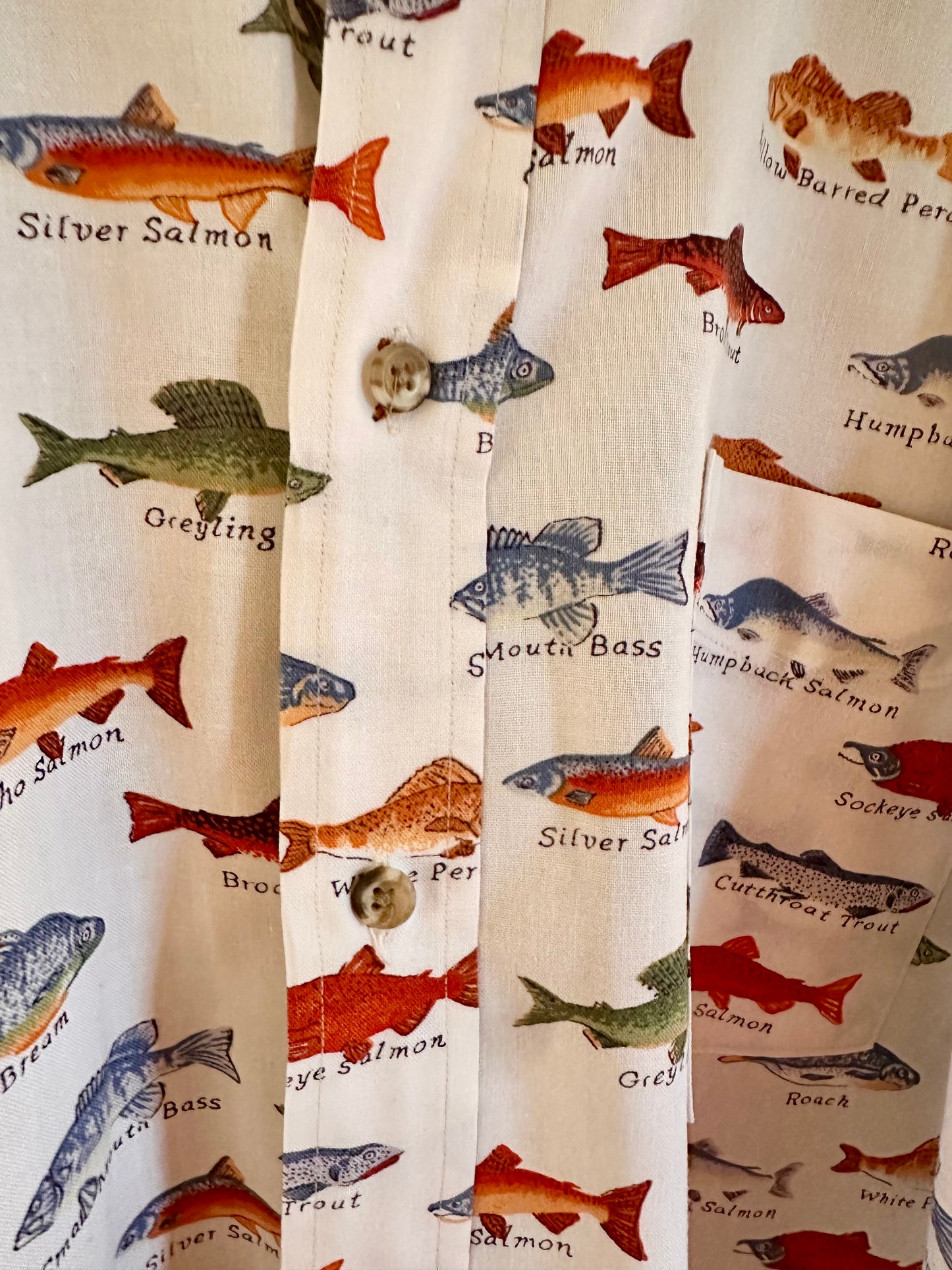 Vintage Orvis Button Down (XL) SINGLE NEEDLE Allover Fish