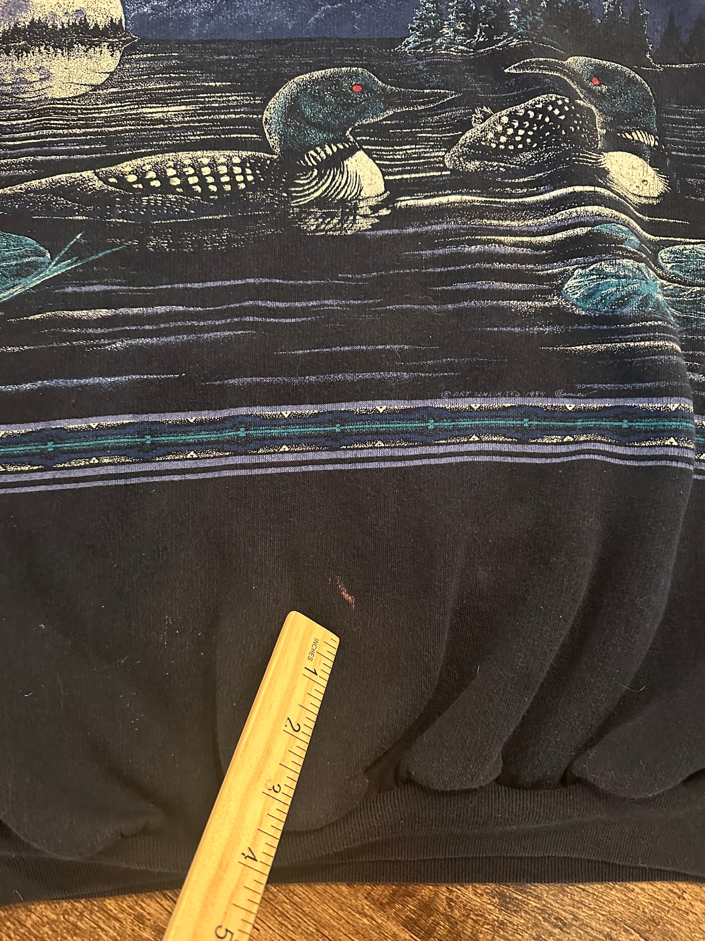Vintage Art Unlimited Henley Crewneck (XXL) Loons at Night