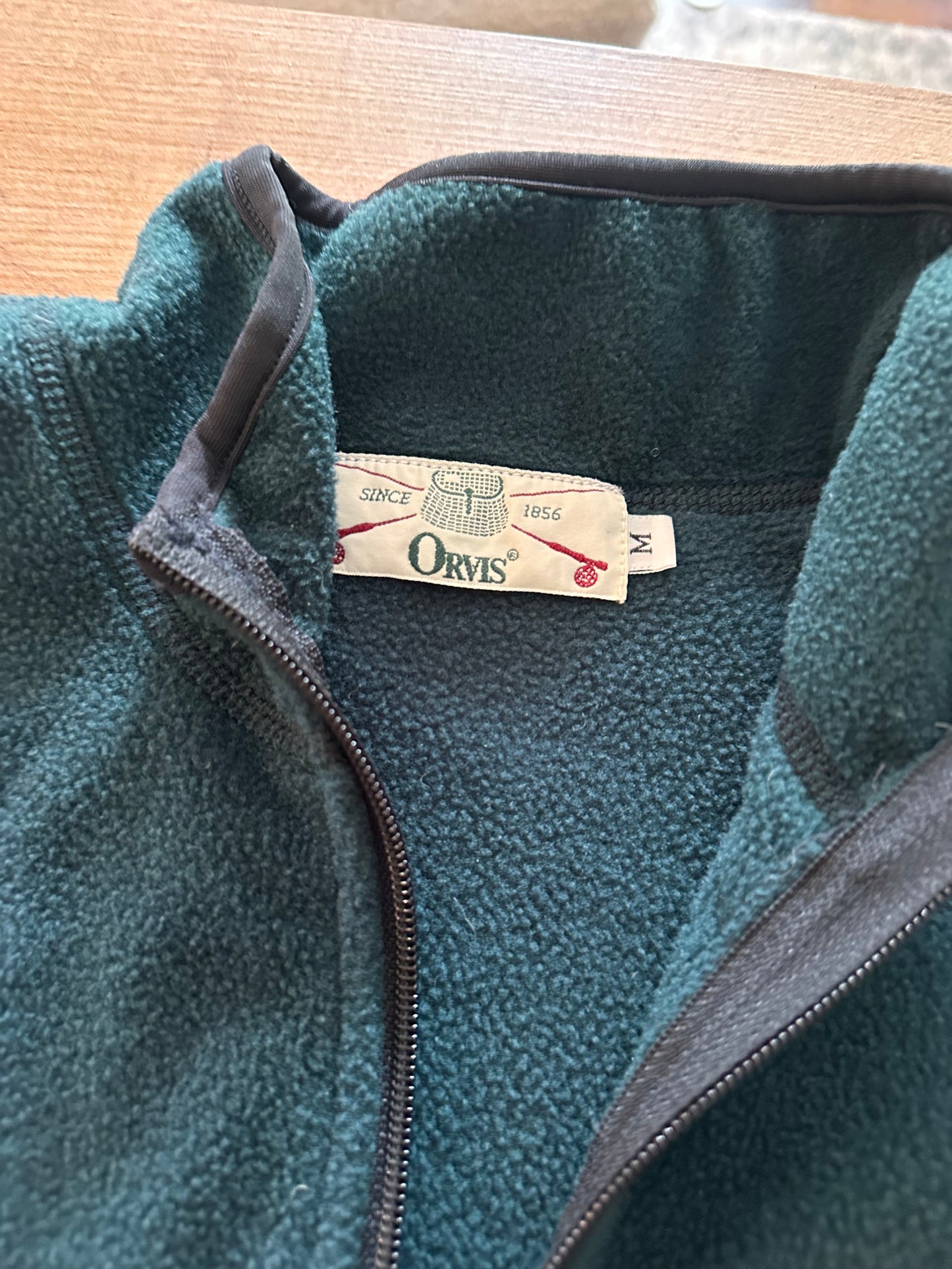Vintage Orvis Fleece Vest (M) Embroidered Creel and Rods - Forest Green