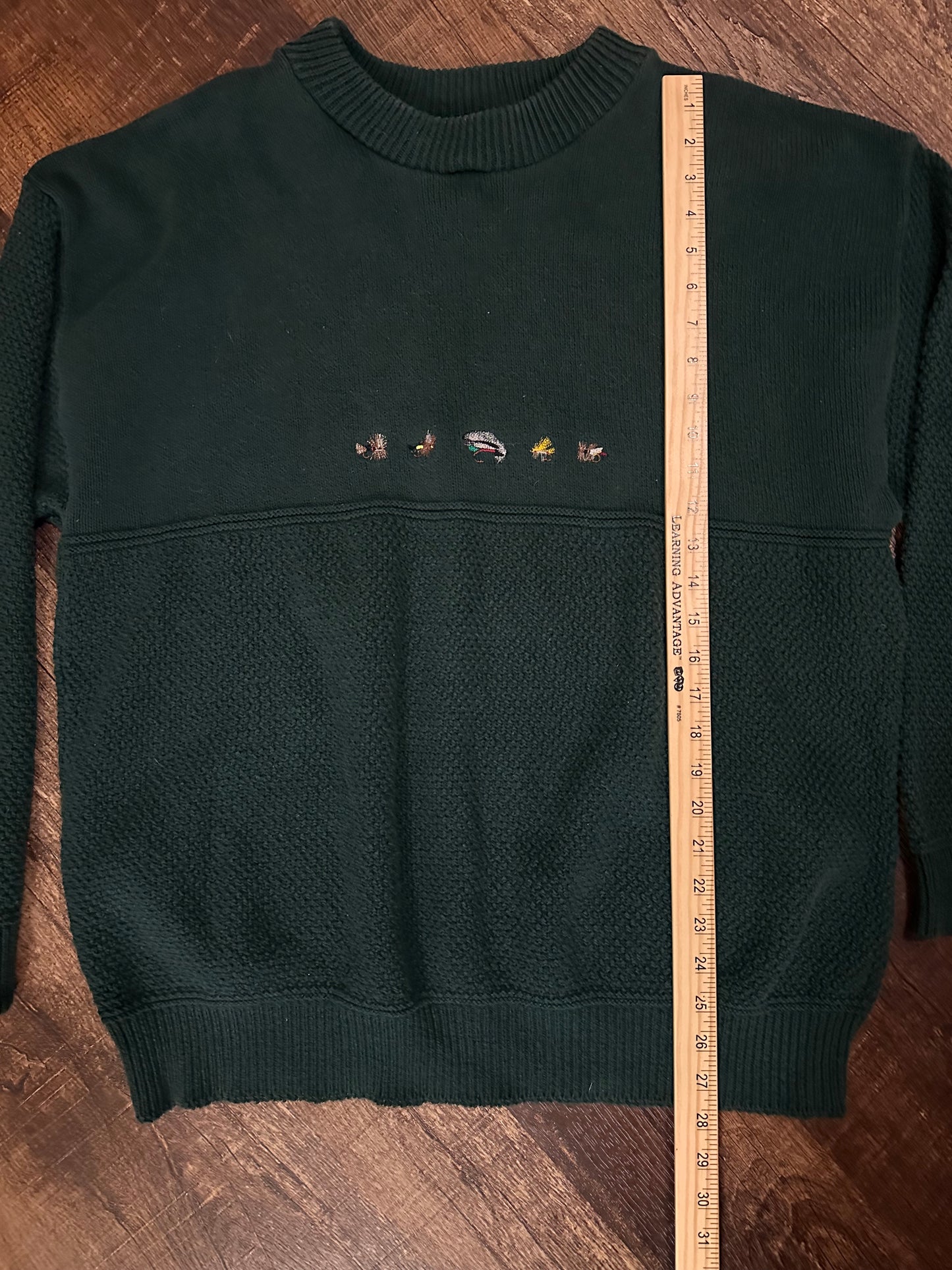Vintage Orvis Sweater (XL) Embroidered Fly Lures - Forest Green